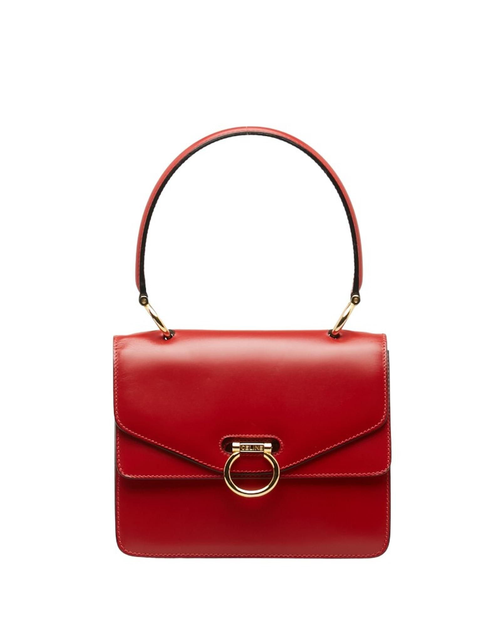 image of Celine Red Leather Gancini Handbag In Excellent Condition, Women's