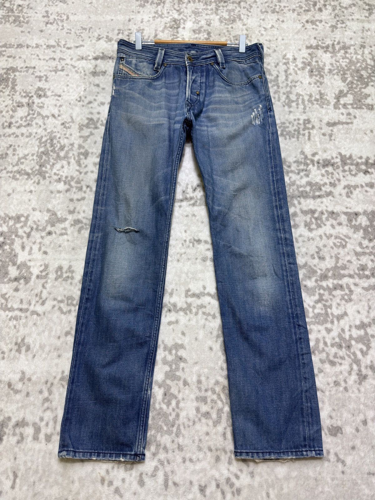 Diesel Diesel Slammer Blue Distressed Zipper Back Pocket Jeans Men Size US 31 - 2 Thumbnail