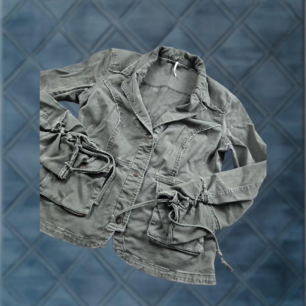 Free People Free People Jacket Womens S Green Military Ruffle Peplum Twill Button Front Size S / US 4 / IT 40 - 1 Thumbnail