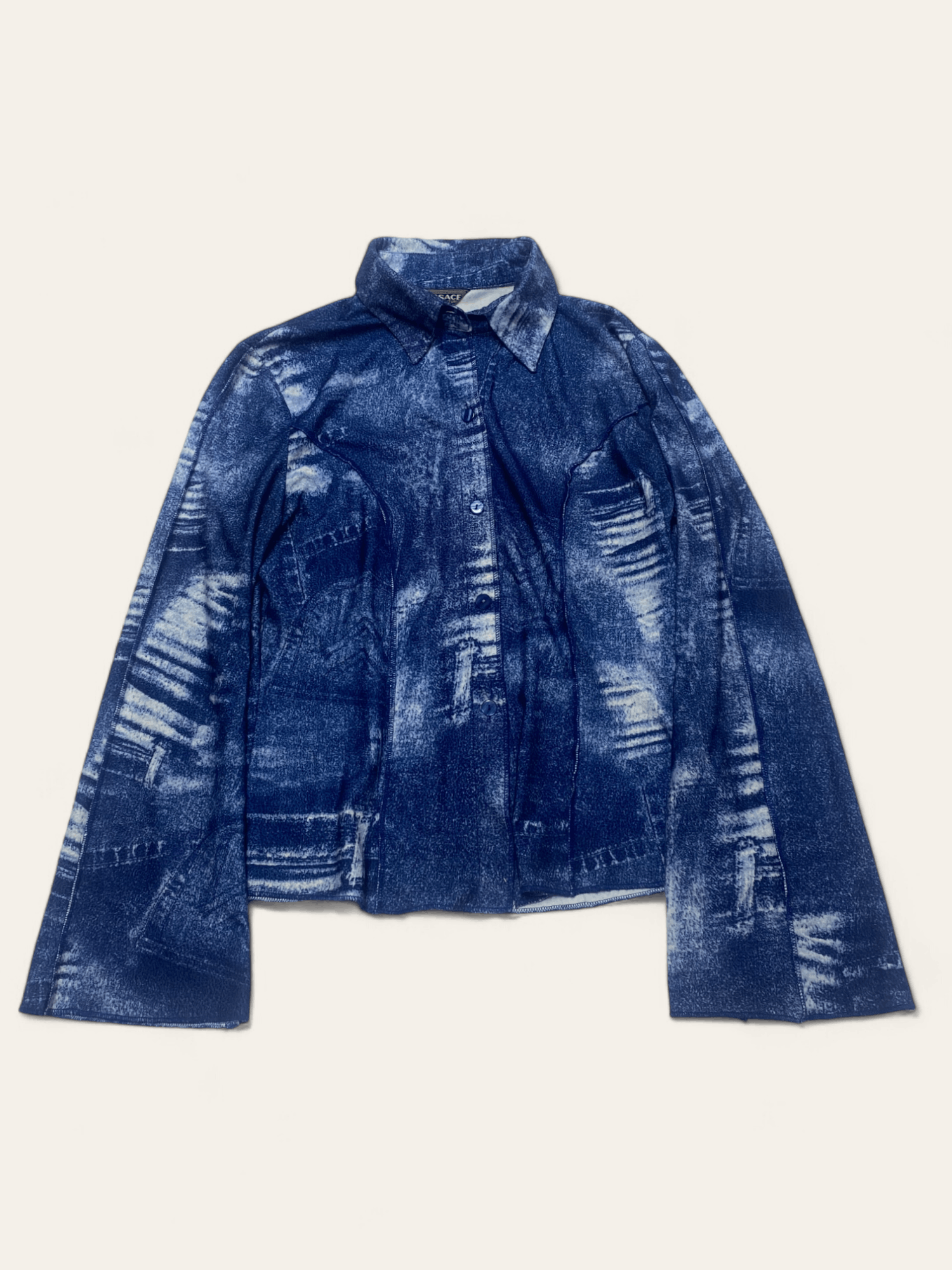 Versace 90s Vintage VERACE Blue Sea Pattern Overprint Blouse Size M / US 6-8 / IT 42-44 - 1 Thumbnail