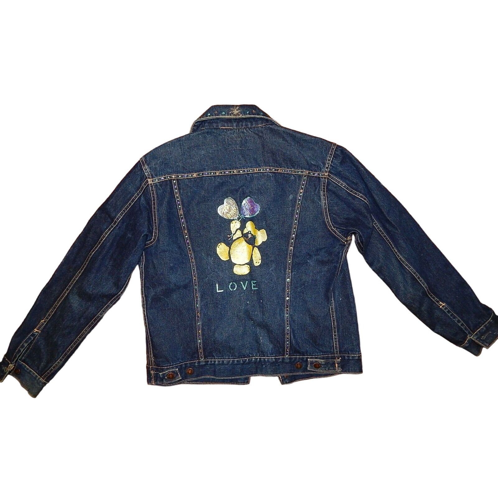 Other Vtg Wai Lee Painted Teddy Bear BLING Blue Jean Jacket Size S / US 4 / IT 40 - 1 Thumbnail