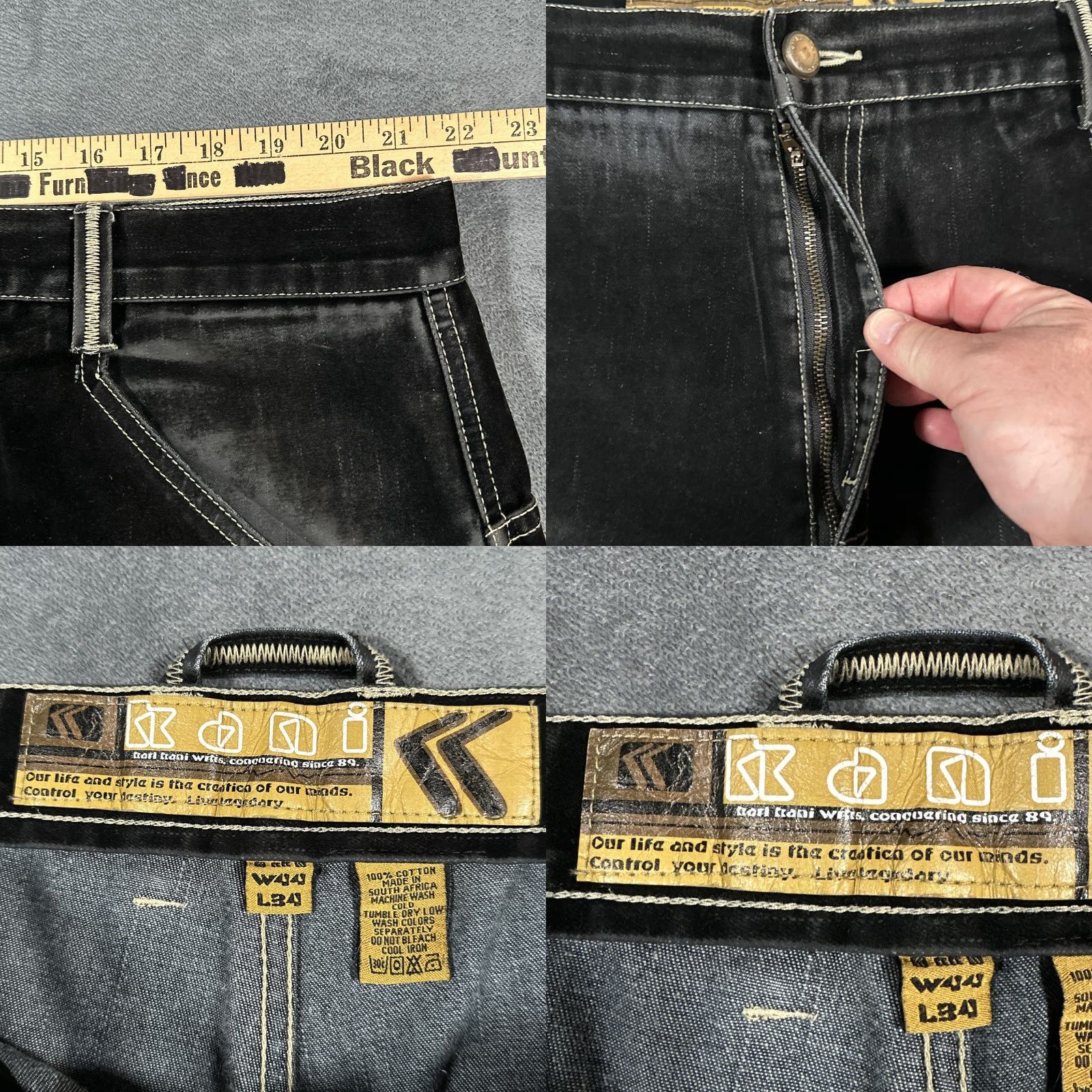Karl Kani VINTAGE Karl Kani Jeans Mens 44x31 Black Coated Denim Hip Hop 90s 2000s Wide-Leg Relaxed 2X WA Mens Size US 44 / EU 60 - 8 Thumbnail