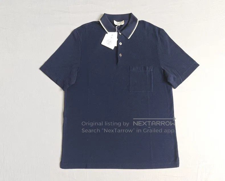 Hermes Hermes Men's polo shirt short-sleeved, dark blue, H embroi Size US L / EU 52-54 / 3 - 1 Thumbnail