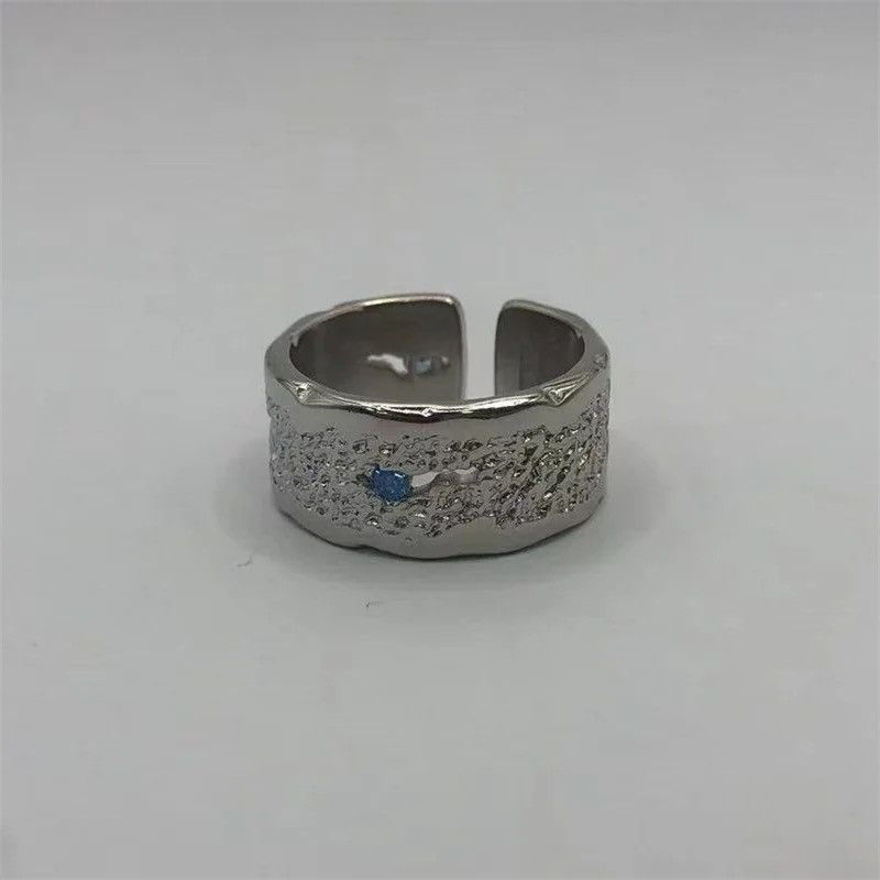 Jewelry × Sterling Silver Wide Blue Crystal Silver 925 Sterling Ring Size ONE SIZE - 5 Thumbnail