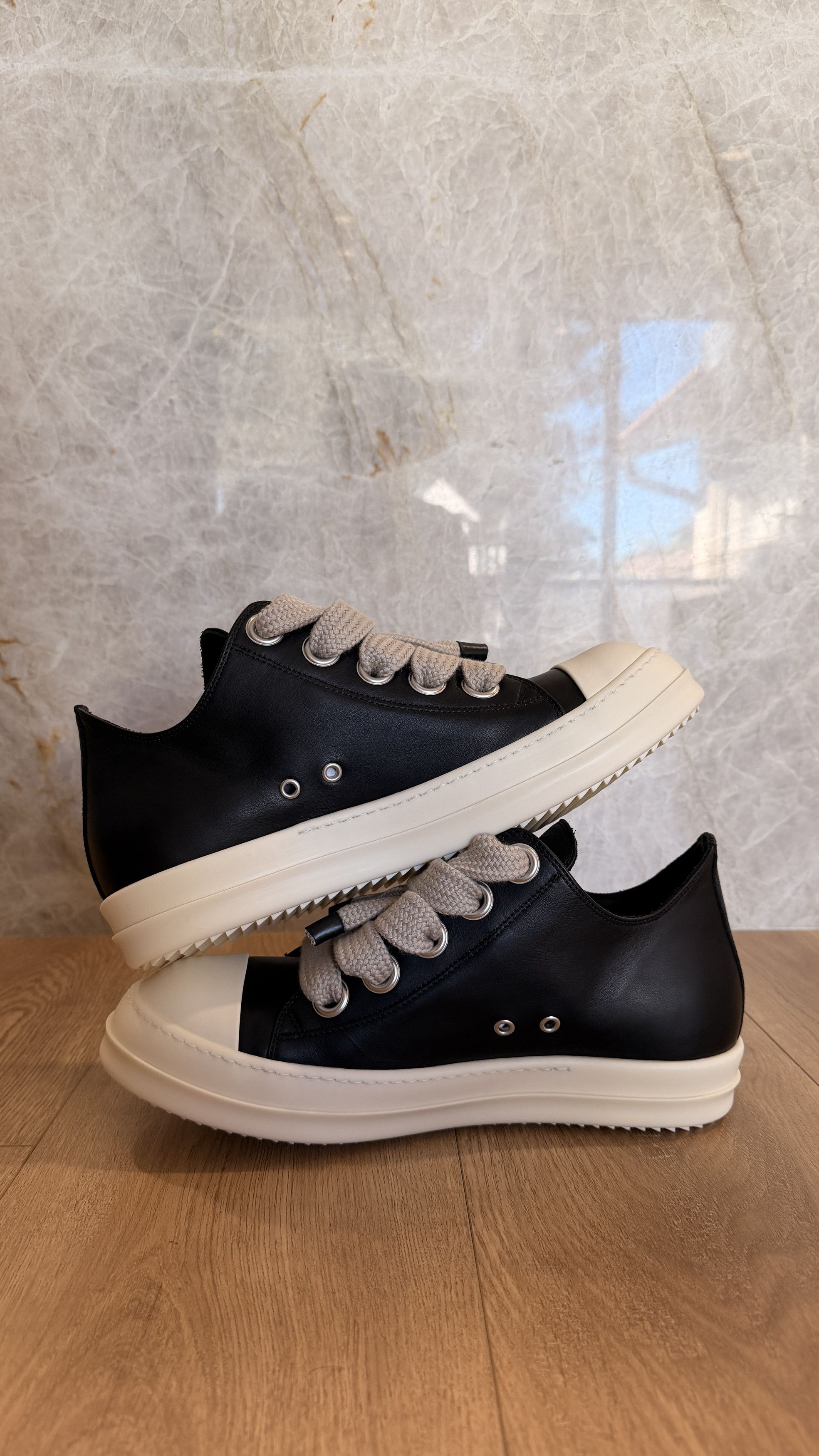 Rick Owens RICK OWENS RAMONE JUMBO LOW BLACK MILK SS26 TEMPLE Size US 13 / EU 46 - 4 Thumbnail