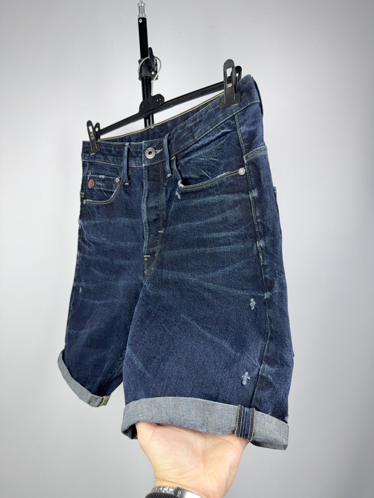 G-Star Vintage Retro 00s Y2K G-Star Raw Denim Shorts Dark Wash Size US 31 - 3 Thumbnail