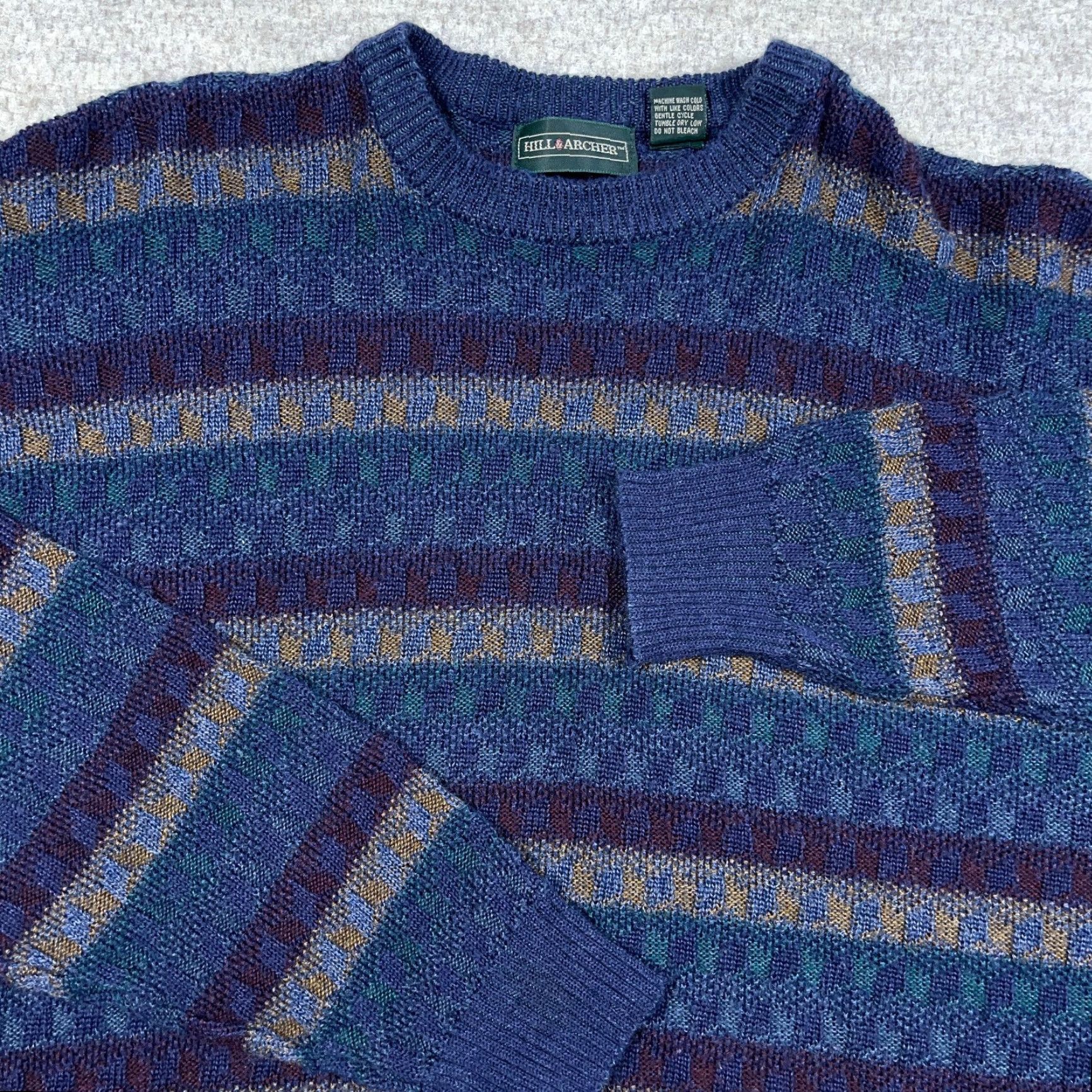 Vintage VINTAGE Hill Archer Sweater Men L Blue Acrylic Knit Crewneck Geometric Logo 90s 80s Classic Preppy Sports Knitted Pullover Regular Size L Mens Size US L / EU 52-54 / 3 - 2 Thumbnail