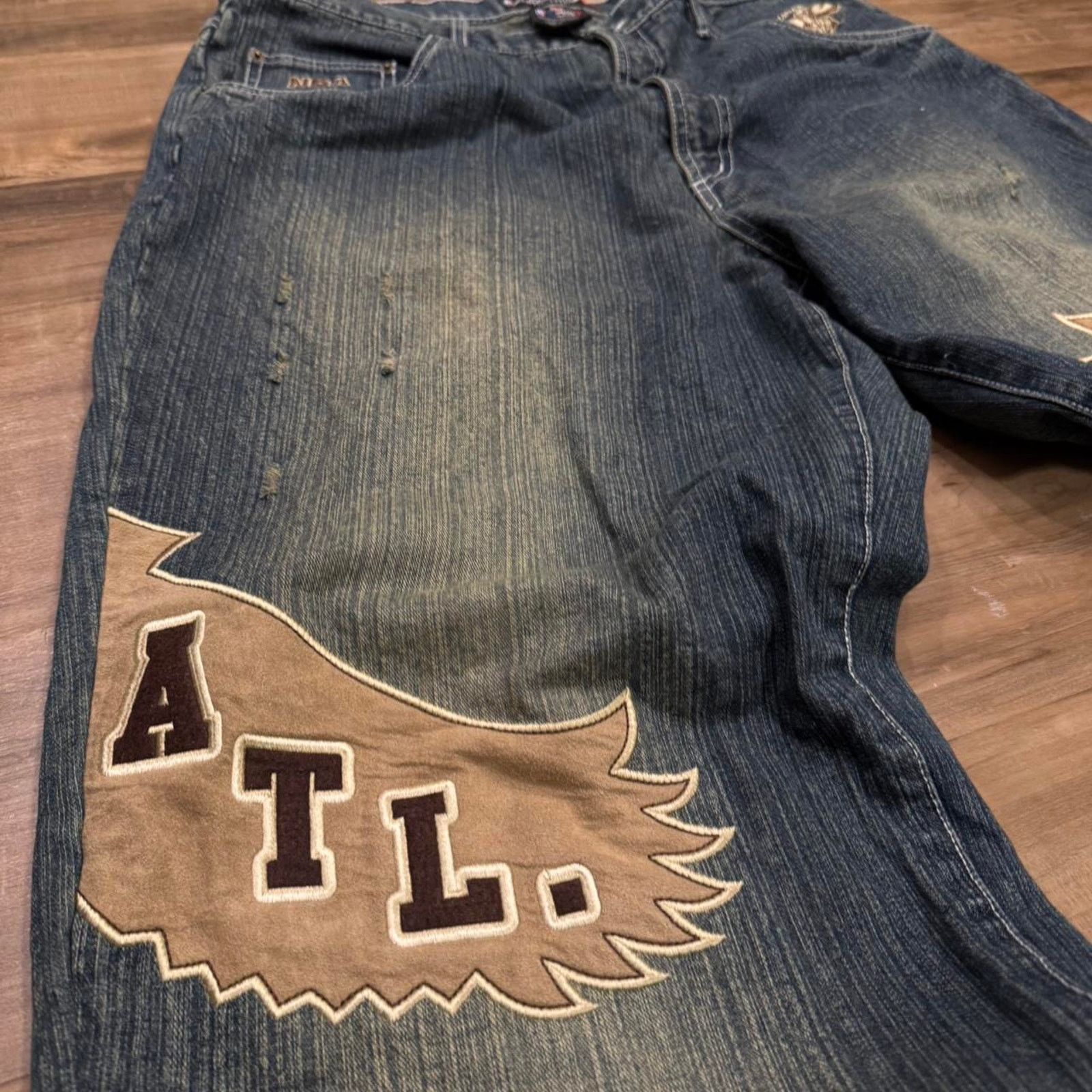 NBA Y2K vintage NBA wide leg baggy Atlanta Hawks jeans Size US 36 / EU 52 - 6 Thumbnail
