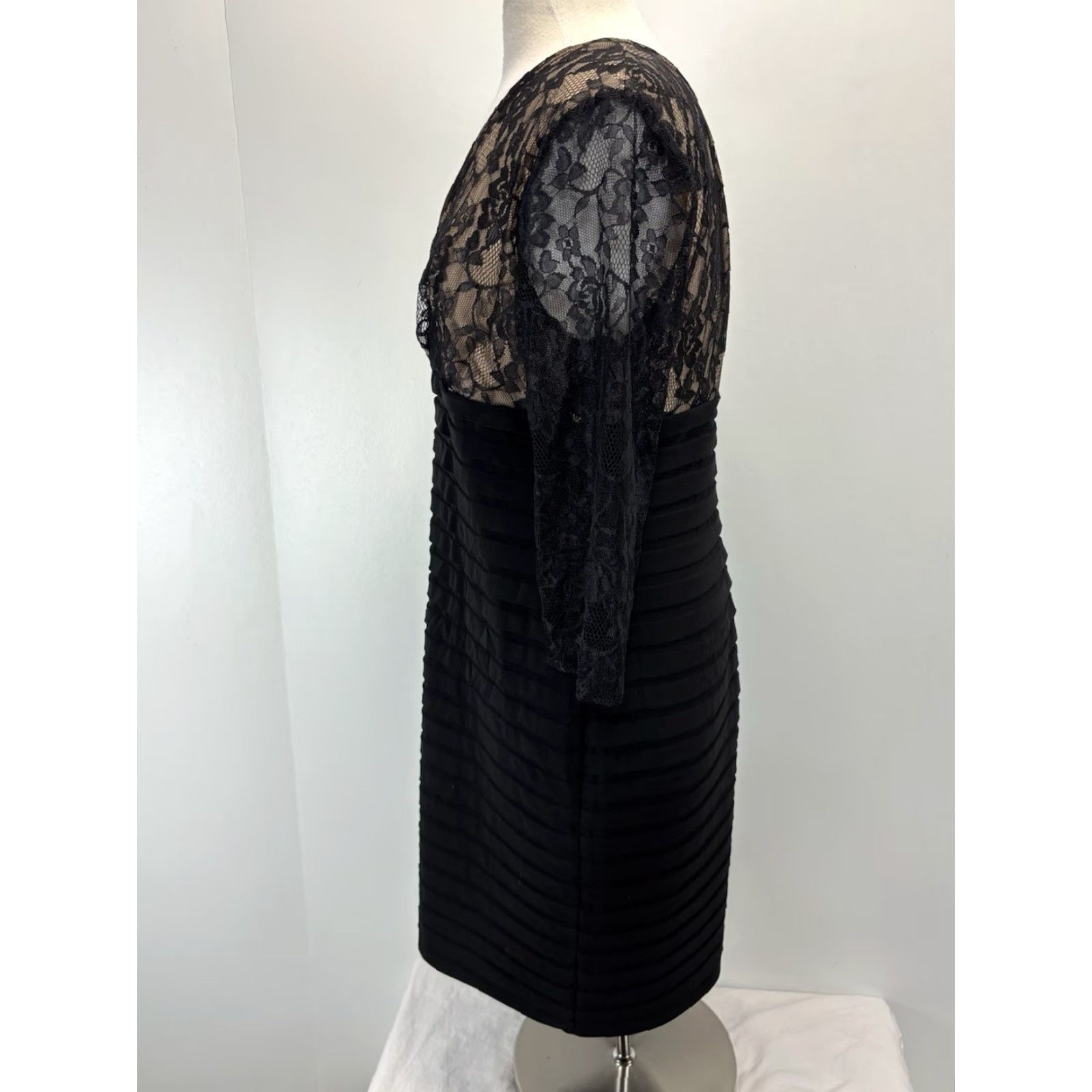 Adrianna Papell Dress Women 16 Black Lace Bodice Banded Sheath Lace Sleeves  Cocktail - tristatestorageunits.com