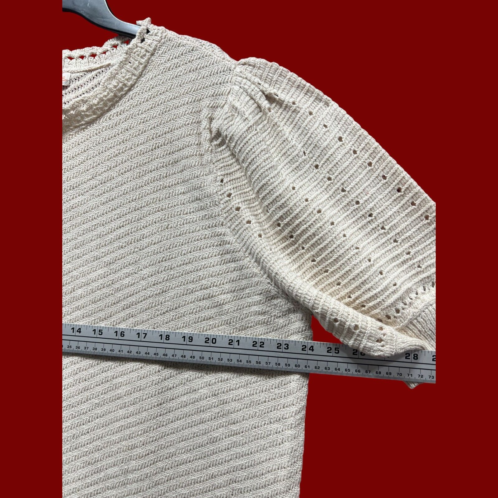 Other Knox Rose - Women's Crochet Pointelle Sweater With Short Puf Size XXL / US 16-18 / IT 52-54 - 5 Thumbnail