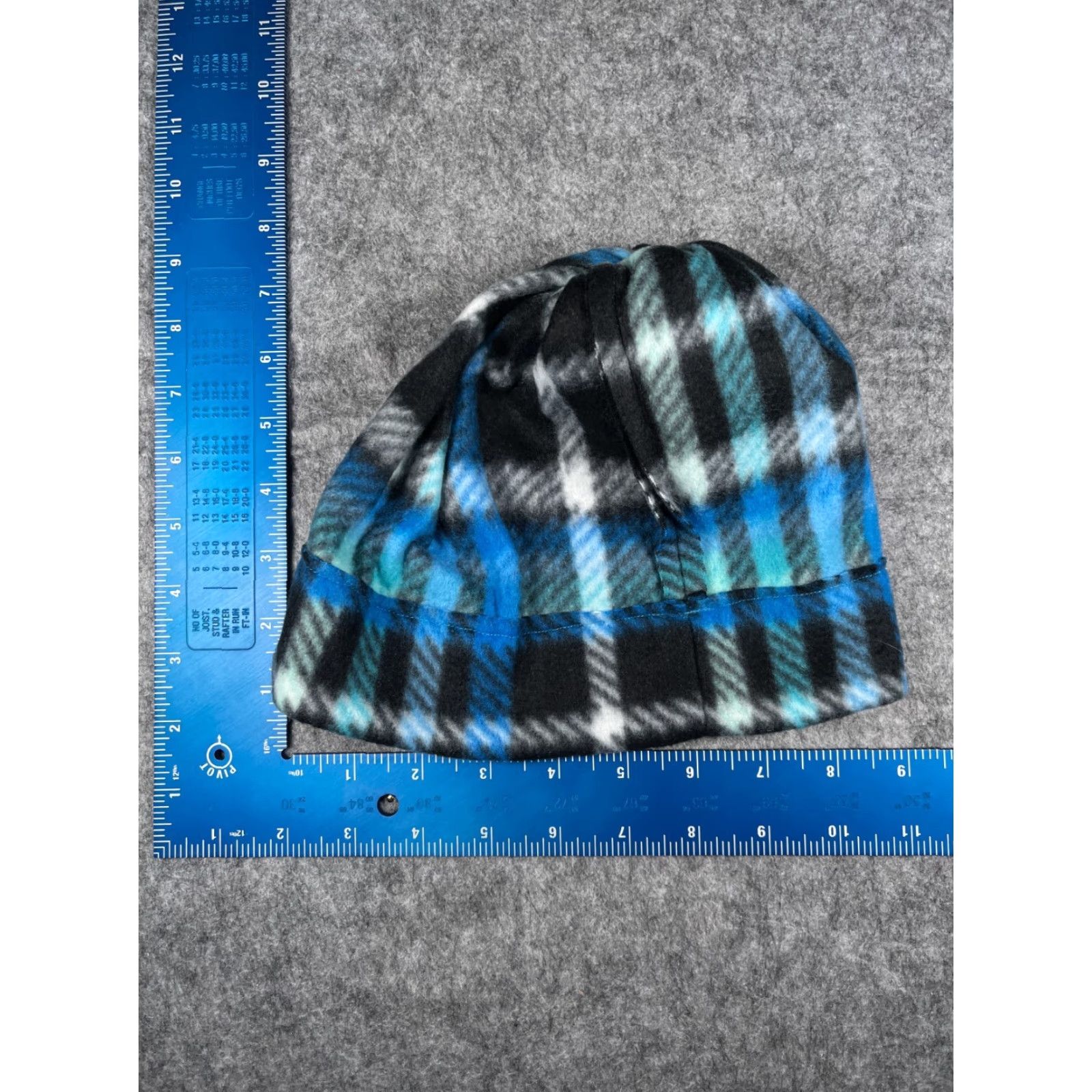 Vintage Beanie Toque Adult One Size Blue Plaid Knit Polyester Fleece Lightweight Ski Pom Size US M / EU 48-50 / 2 - 6 Thumbnail