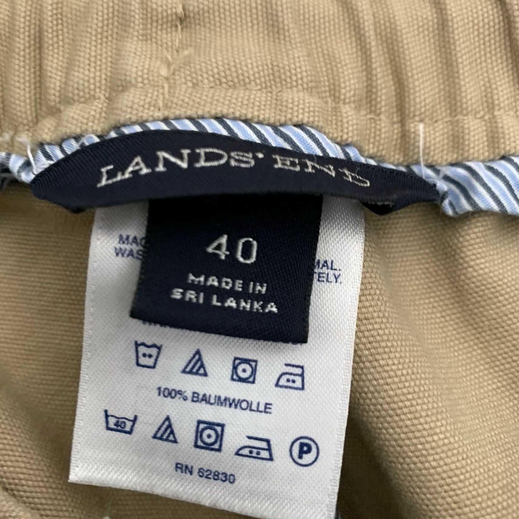 Lands' End Lands' End Mens Shorts 40 Khaki Elastic Waist Drawstring Cotton Twill Pockets Casual 7 Inseam Regular Beige Zip Flat Front Slash Pocket Mens Size US 40 / EU 56 - 4 Thumbnail