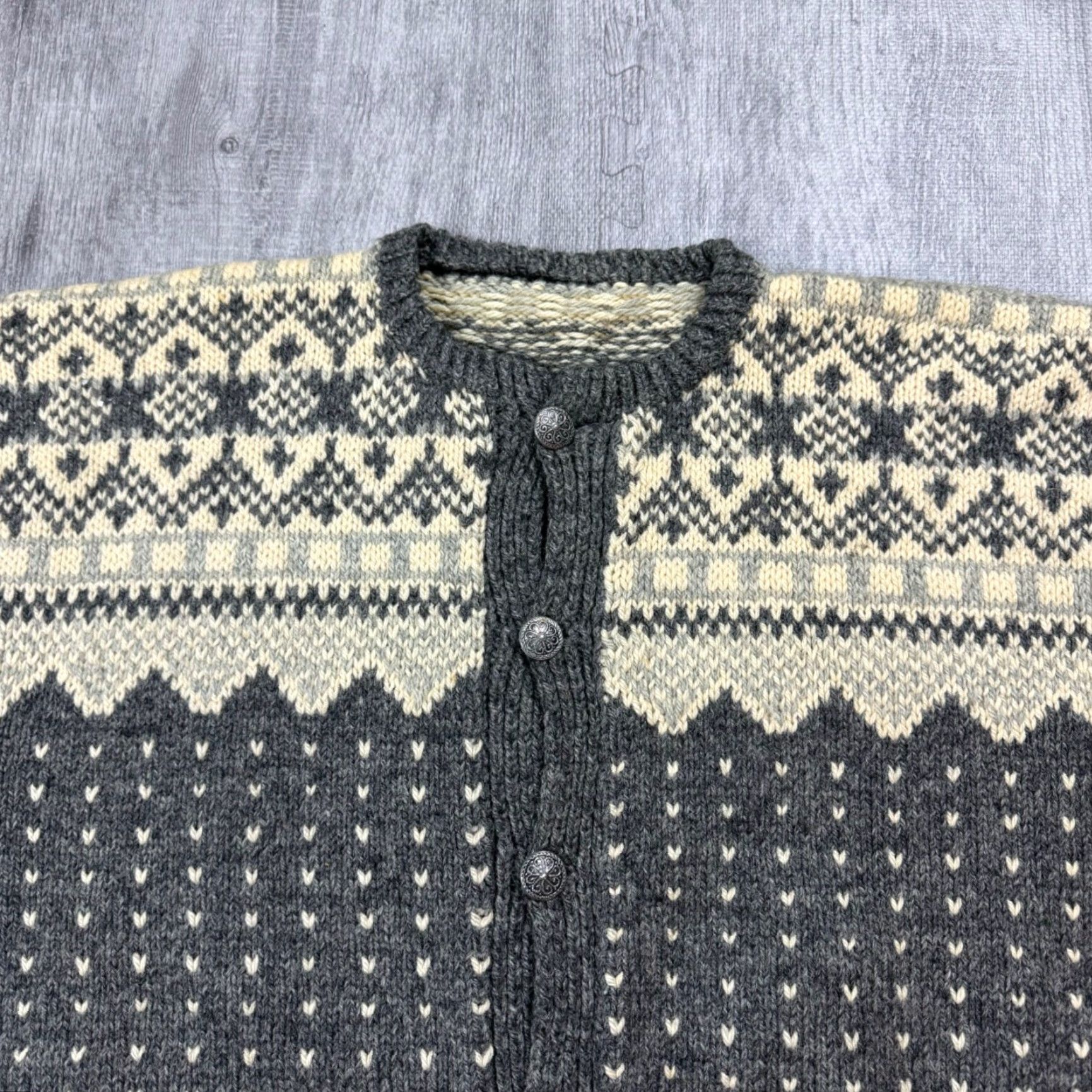 Vintage VINTAGE L.L. BEAN Cardigan Mens XL Gray Wool Fair Isle Norwegian Birdseye Crew Neck Knit Wool Rugged Outdoor 90s/Old School Size US XL / EU 56 / 4 - 2 Thumbnail