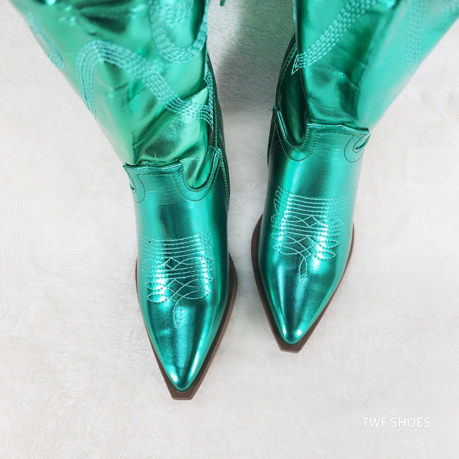 Other Country Disco Cowboy Metallic Green Western Cowgirl OTK Thig Size US 8 / IT 38 - 4 Thumbnail