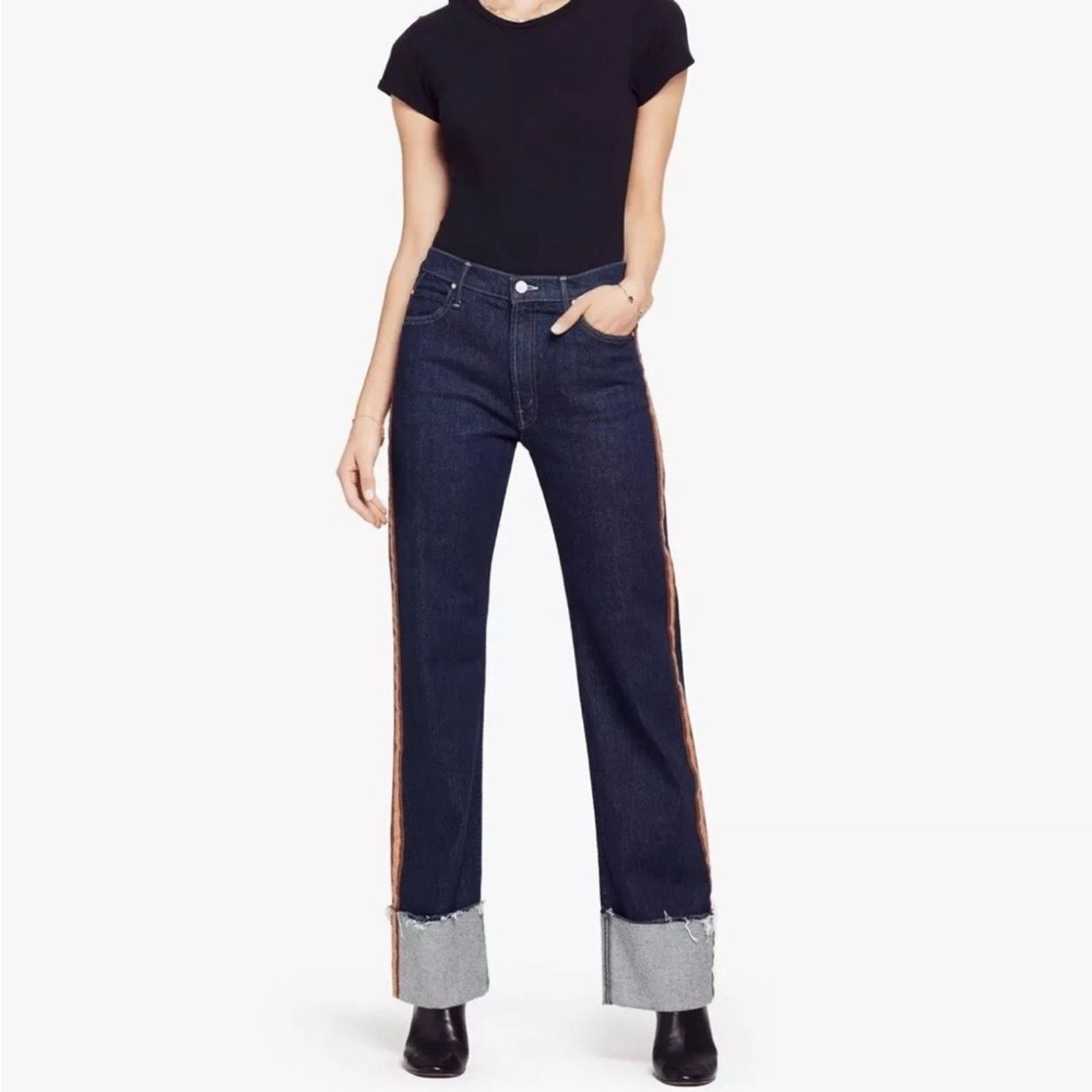 MOTHER NEW Mother Denim The Duster Cuff Straight Jeans - 25 - $298 Size 25" / US 0 / IT 36 - 1 Thumbnail
