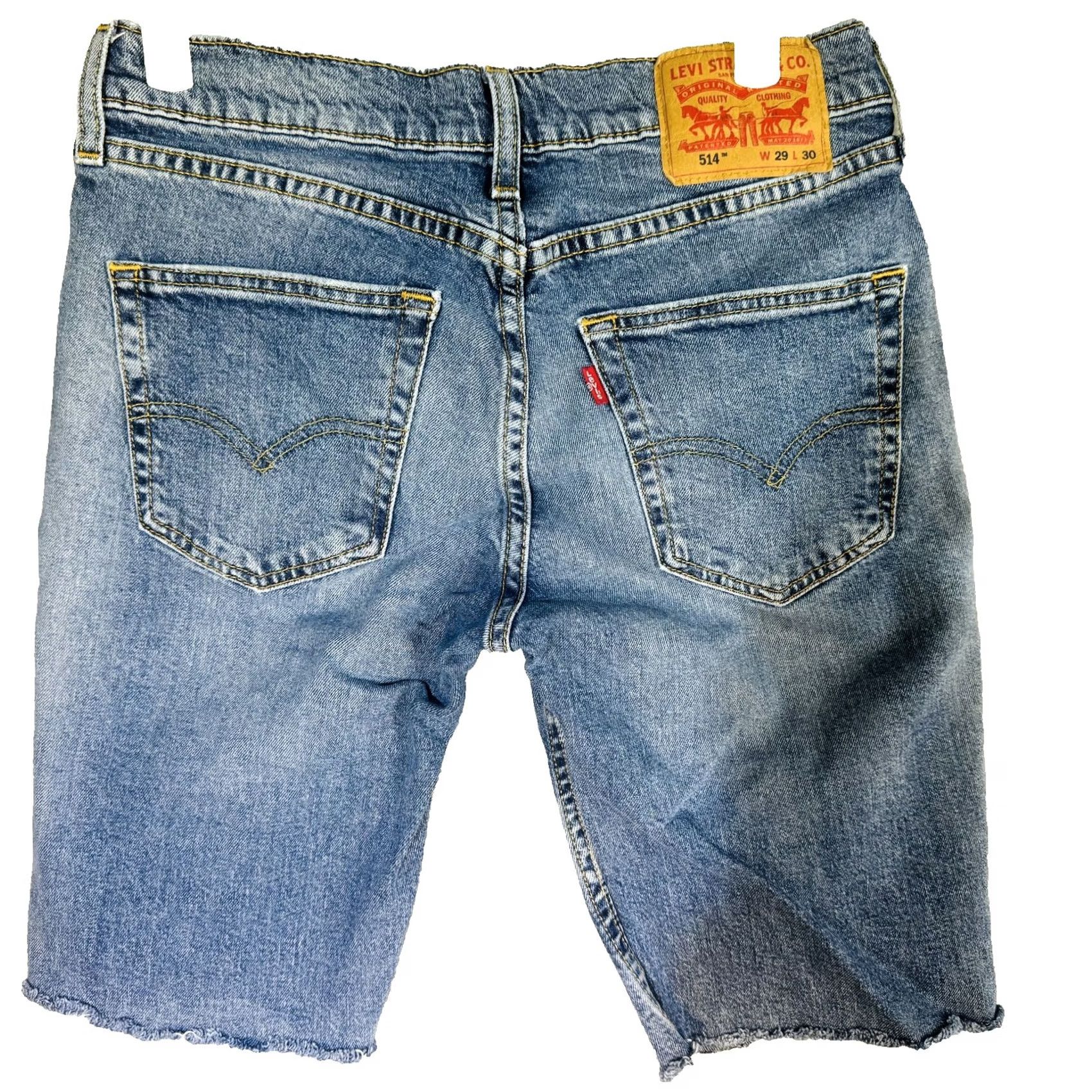 Levi's Levi's 514 Bermuda Shorts Mens 29 Blue Distressed 11 Inseam 5-Pocket Zip Fly Denim Cotton Lyocell Spandex Pocket Design Casual Summer Size US 29 - 2 Thumbnail