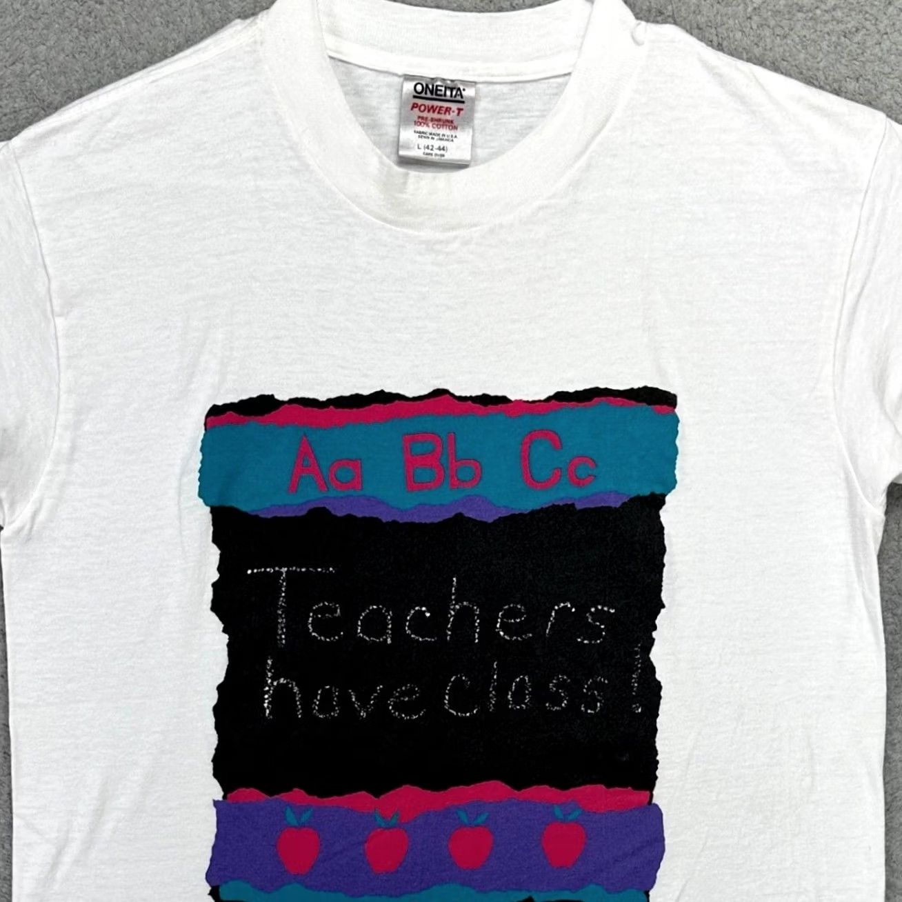 Vintage VINTAGE Oneita T-Shirt Teacher Have Class USA Made Men Large White Size US L / EU 52-54 / 3 - 2 Thumbnail