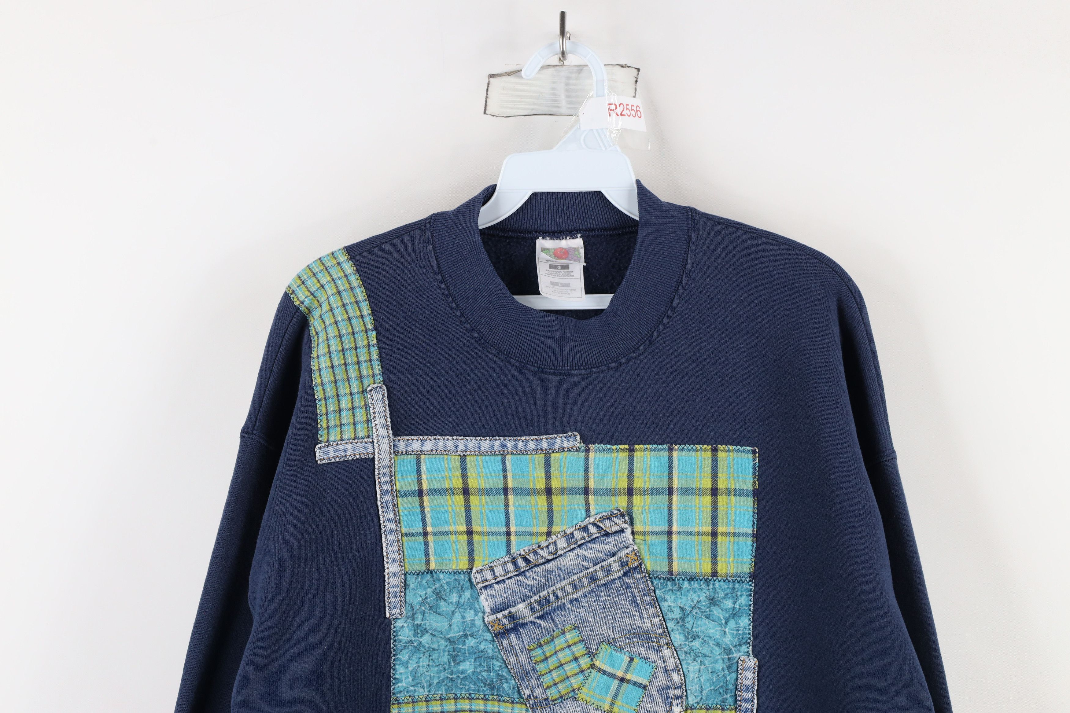 Vintage Vintage 90s Streetwear Patchwork Jean Pocket Sweatshirt Size L / US 10 / IT 46 - 2 Thumbnail
