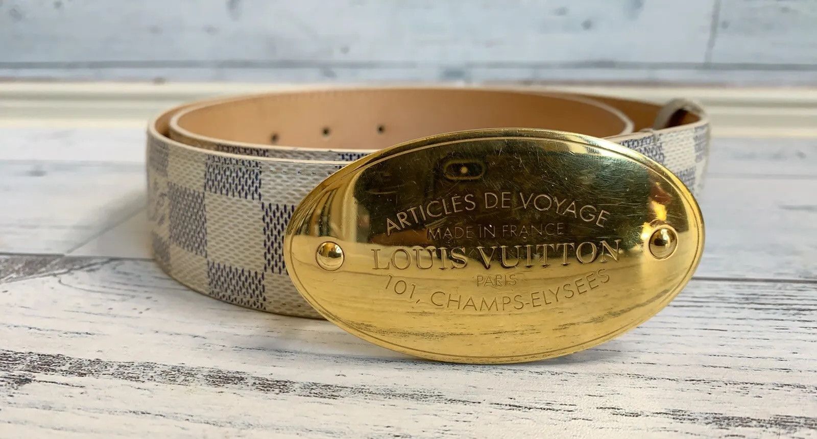 Louis Vuitton Louis Vuitton Damier Azur Canvas Leather Voyage Belt Size 28 - 5 Thumbnail
