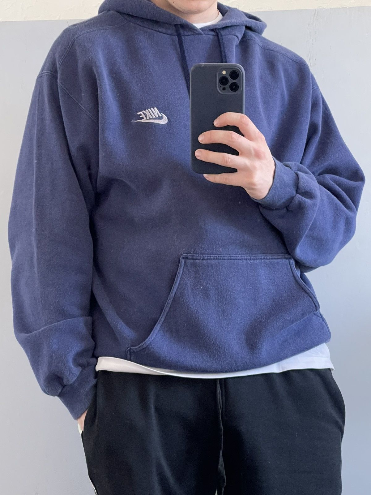 Nike 90's Vintage Nike Washed Hoodie Embroidered Logo White Tag Size US L / EU 52-54 / 3 - 7 Thumbnail