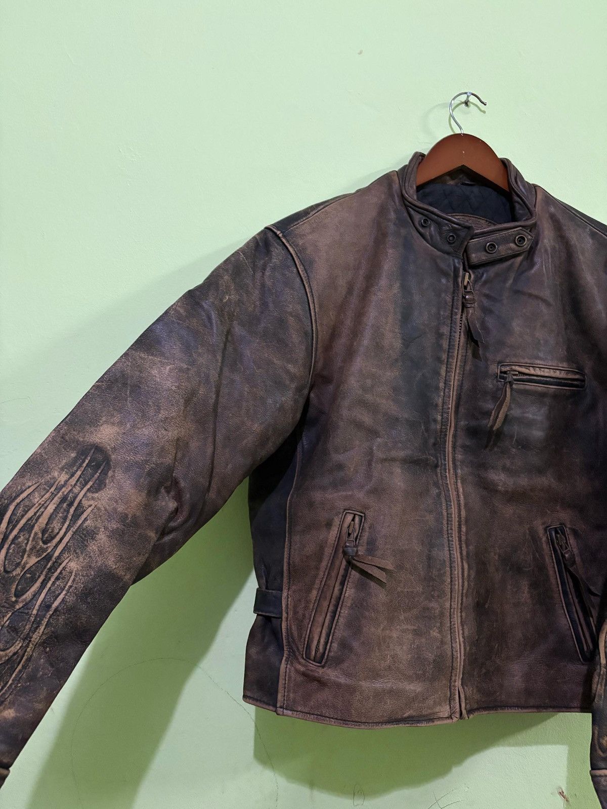Other Real Leather Cafe Racer Jacket Biker Jacket Flame Stlye Size US L / EU 52-54 / 3 - 2 Thumbnail