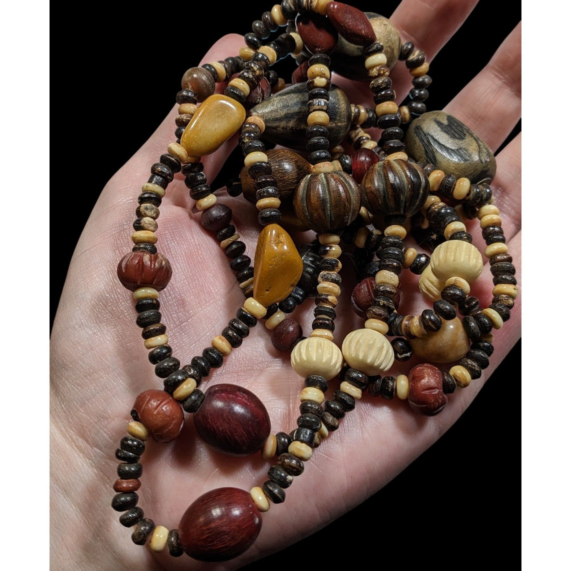 Other Vintage Ethnic Hand Carved Wood And Stone Beaded Necklace Size ONE SIZE - 3 Thumbnail