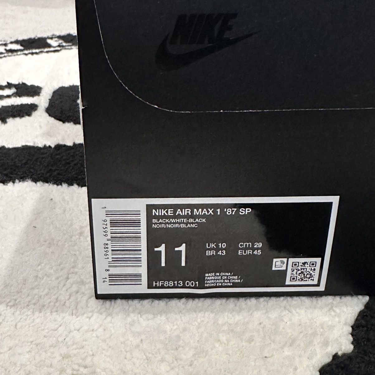 Nike × Supreme Nike Supreme Air Max 1 ‘87 SP Black/White Size US 11 / EU 44 - 8 Thumbnail