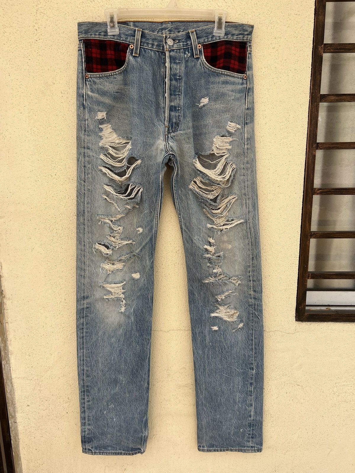 Levi's Vintage Levi's 501 Jeans Ripped Distressed Patchwork Denim Size US 33 - 6 Thumbnail