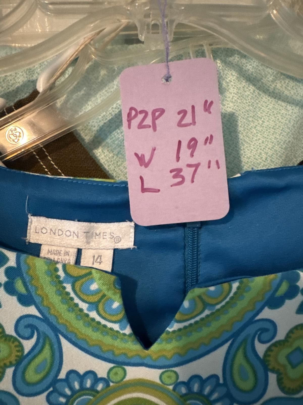 Designer London Times Stylish Blue Green Pattern Dress Size XL / US 12-14 / IT 48-50 - 5 Thumbnail