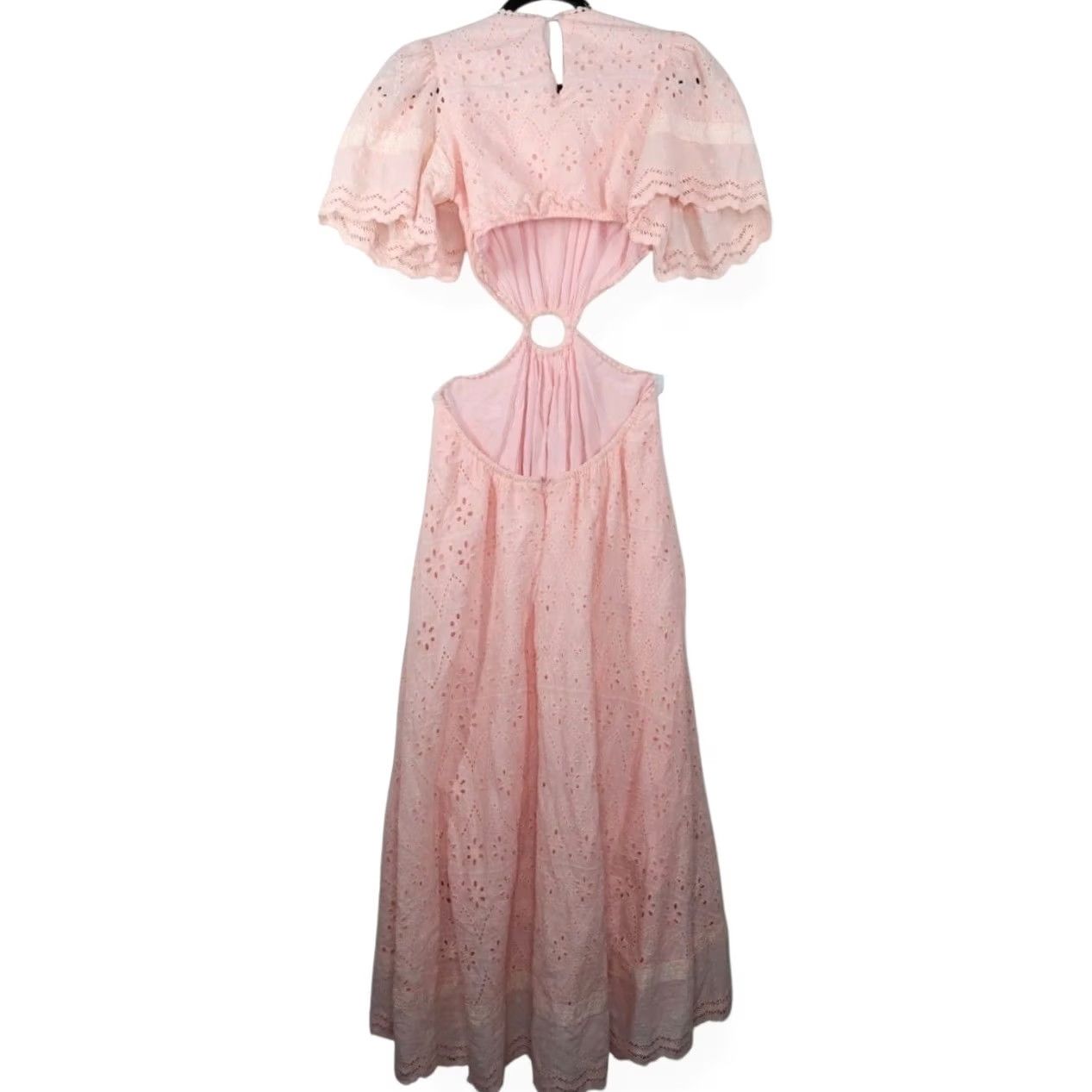 Pinko Amable by Mable Maxi Dress Womens Size Small Pink Cut Out Eyelet Puff Sleeve NWT Size S Pink Puff Sleeve Cotton Blend Round Neck NWT Women Dress Long Size S / US 4 / IT 40 - 8 Thumbnail