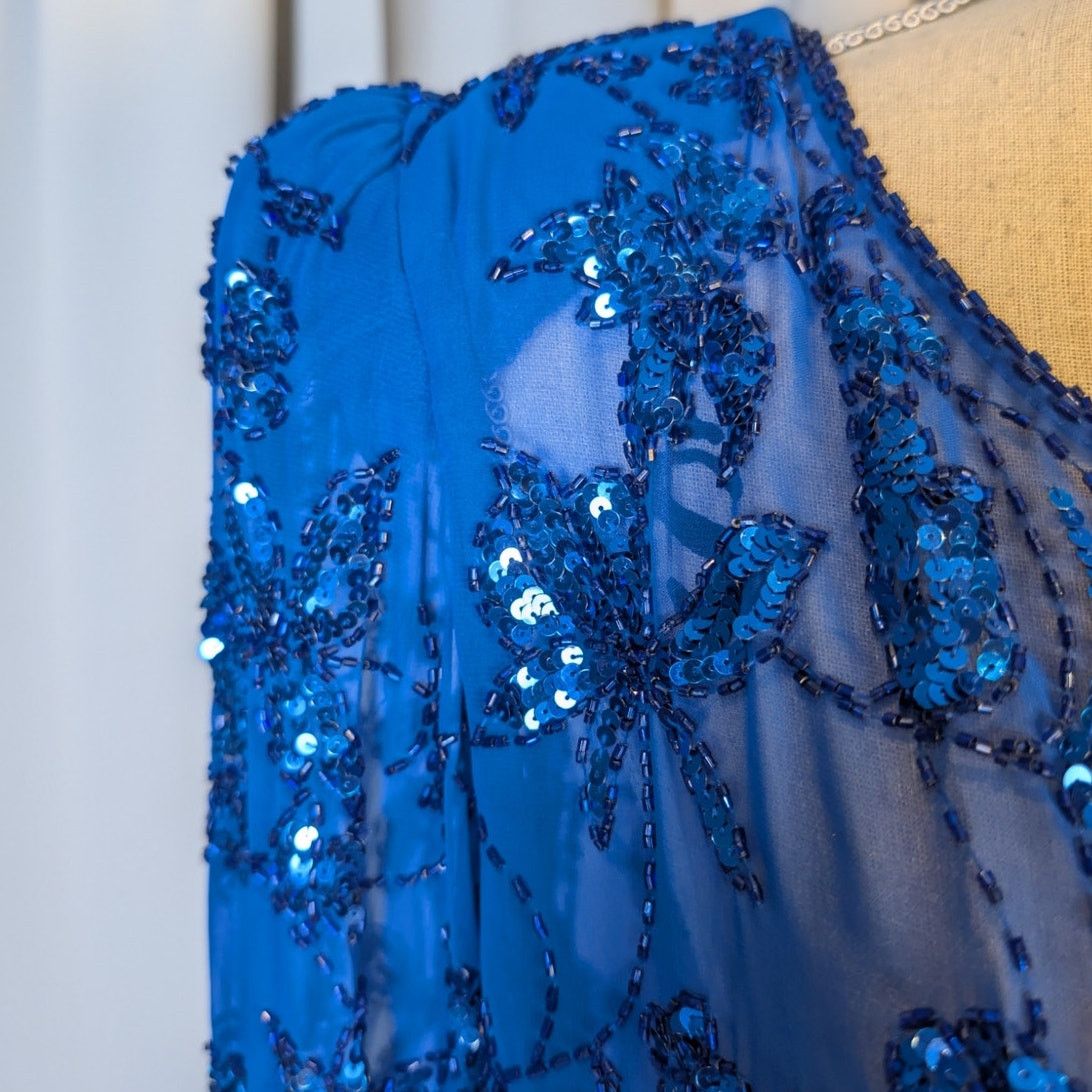Vintage Vintage 80s Blue Sequin Beaded Silk Sheer Crop Top Floral Size S / US 4 / IT 40 - 12 Thumbnail