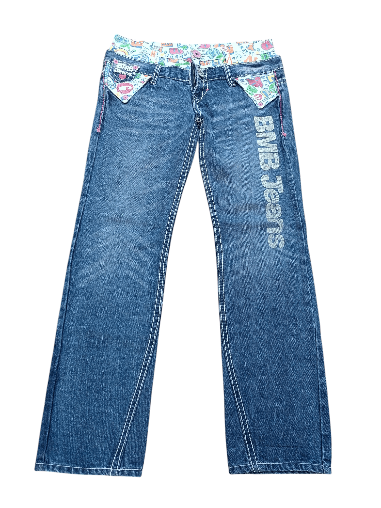 Designer VTG🔥BLUE MOON BLUE Double Waist Big Logo Paint Design Denim Size US 34 / EU 50 - 1 Thumbnail