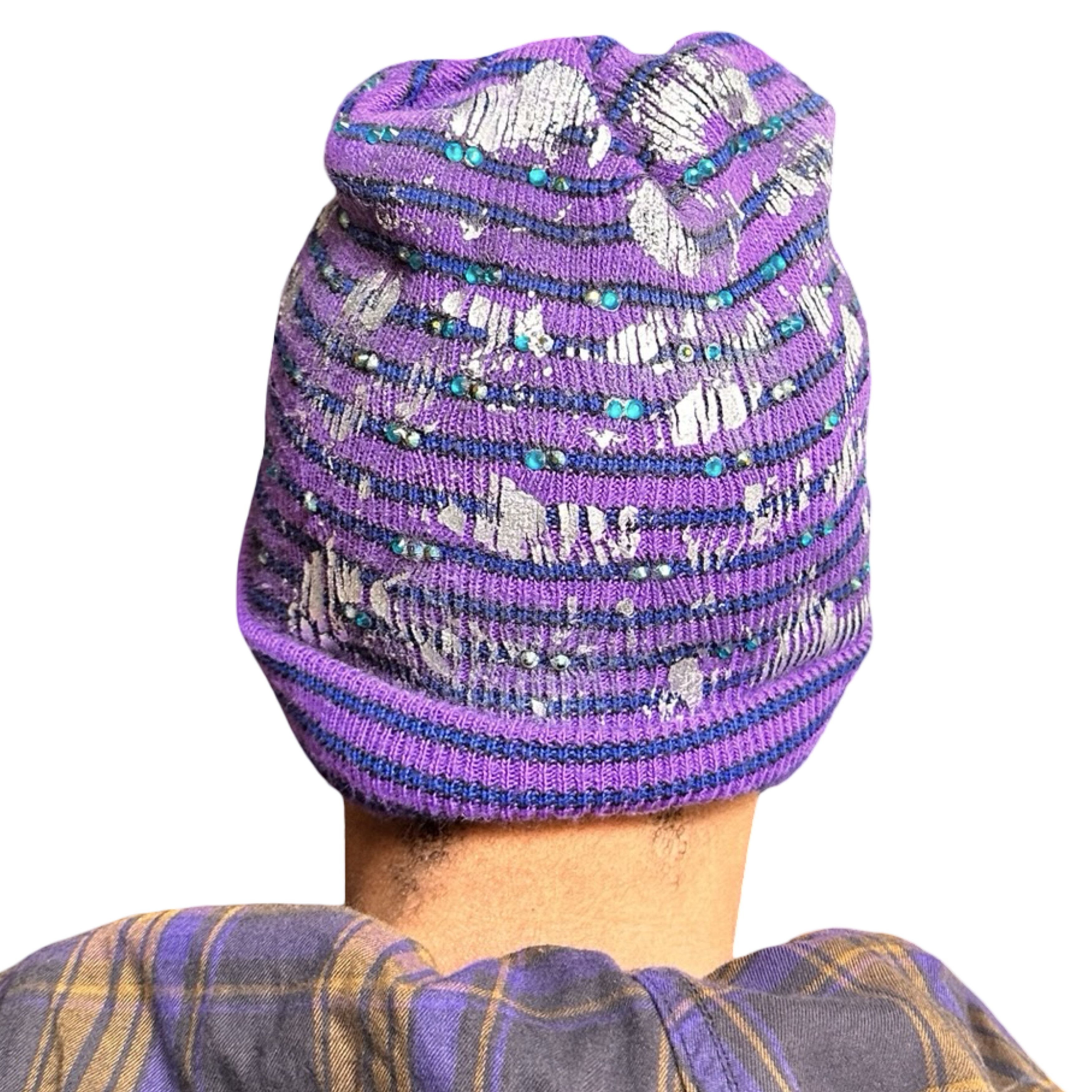 Other ASTROBOI* JUPITER PURPLE/BLUE STRIPED BEANIE W/ RHINESTONES Size ONE SIZE - 3 Thumbnail