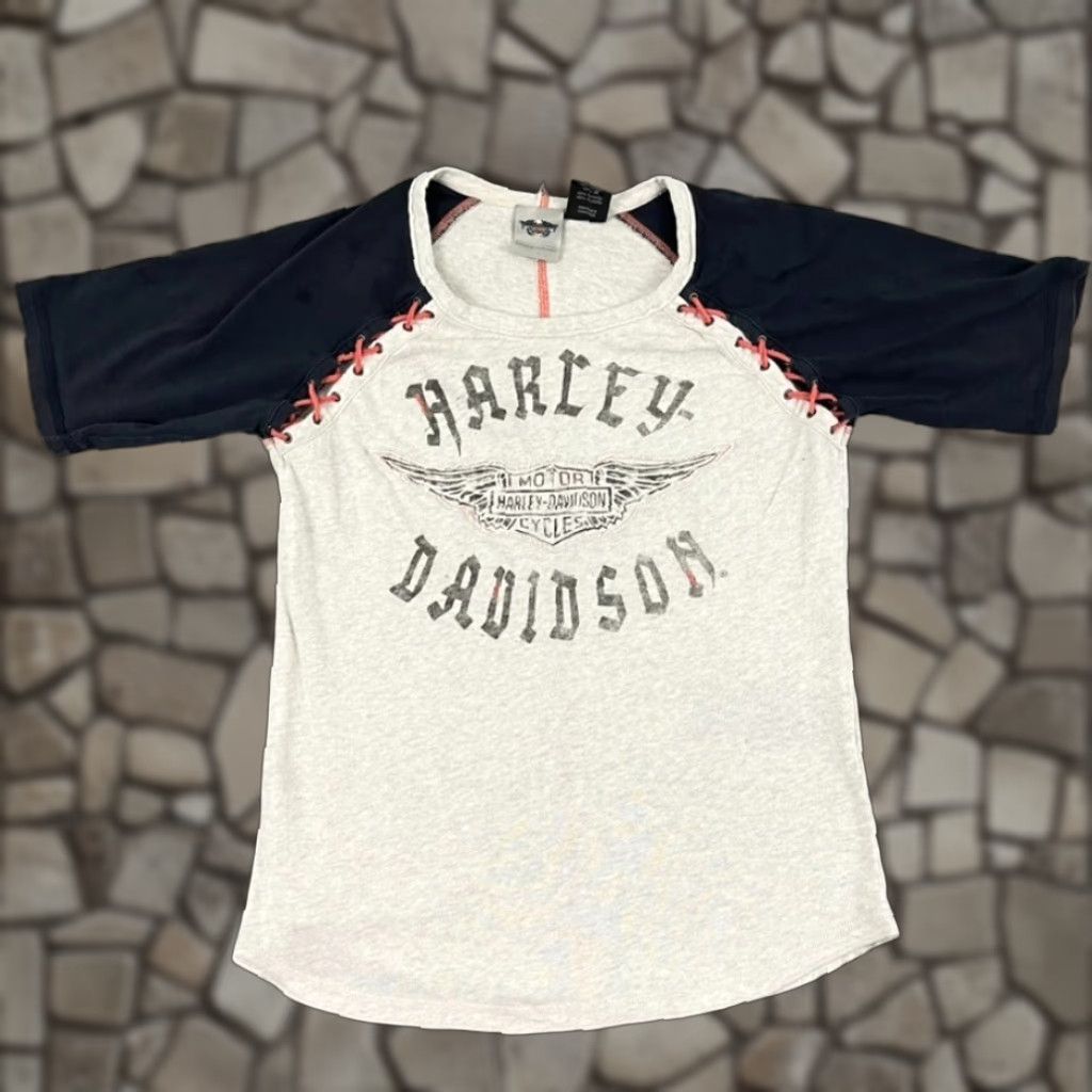 Harley Davidson Harley-Davidson Biker Shirt Womens Large Multicolor Raglan Crew Neck Short Sleeve Size L / US 10 / IT 46 - 1 Thumbnail