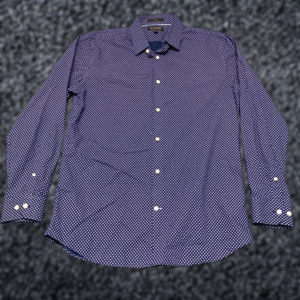 Banana Republic Banana Republic Dress Shirt Mens Large Blue Printed Cotton Non Iron Slim Fit Size 42R - 1 Thumbnail