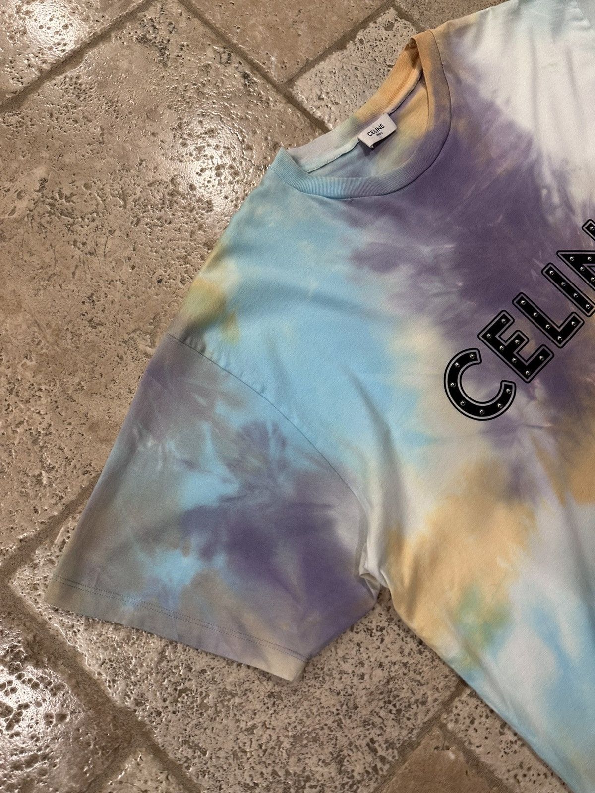 Celine × Hedi Slimane Celine x Hedi Slimane Studded Logo Tie Dye T-Shirt Size US XXL / EU 58 / 5 - 6 Thumbnail