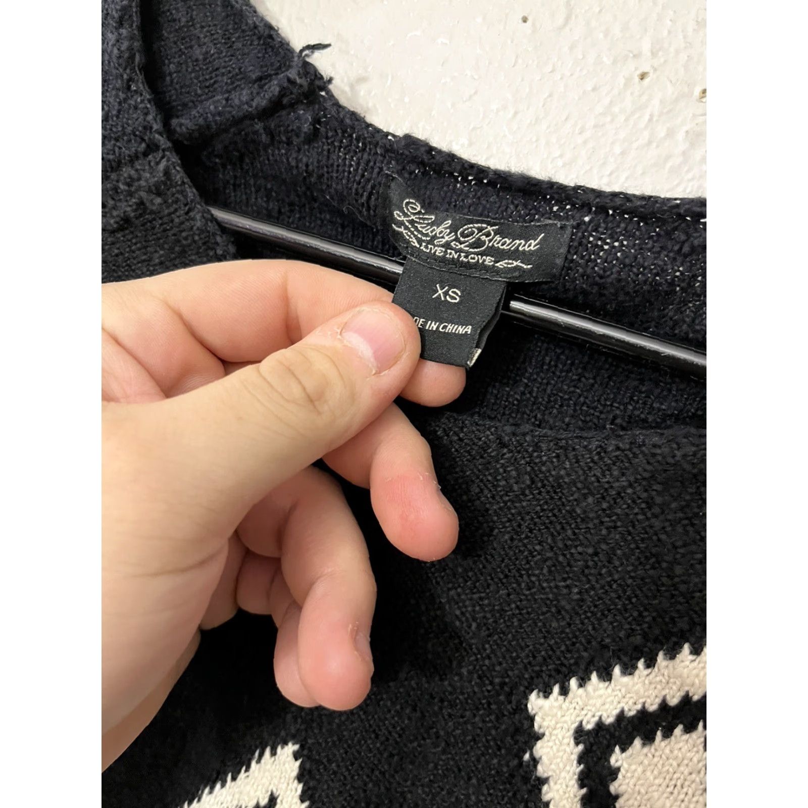 Lucky Brand Lucky Brand Women's Live And Learn Sweater XS Black White Diamonds Size XS / US 0-2 / IT 36-38 - 3 Thumbnail