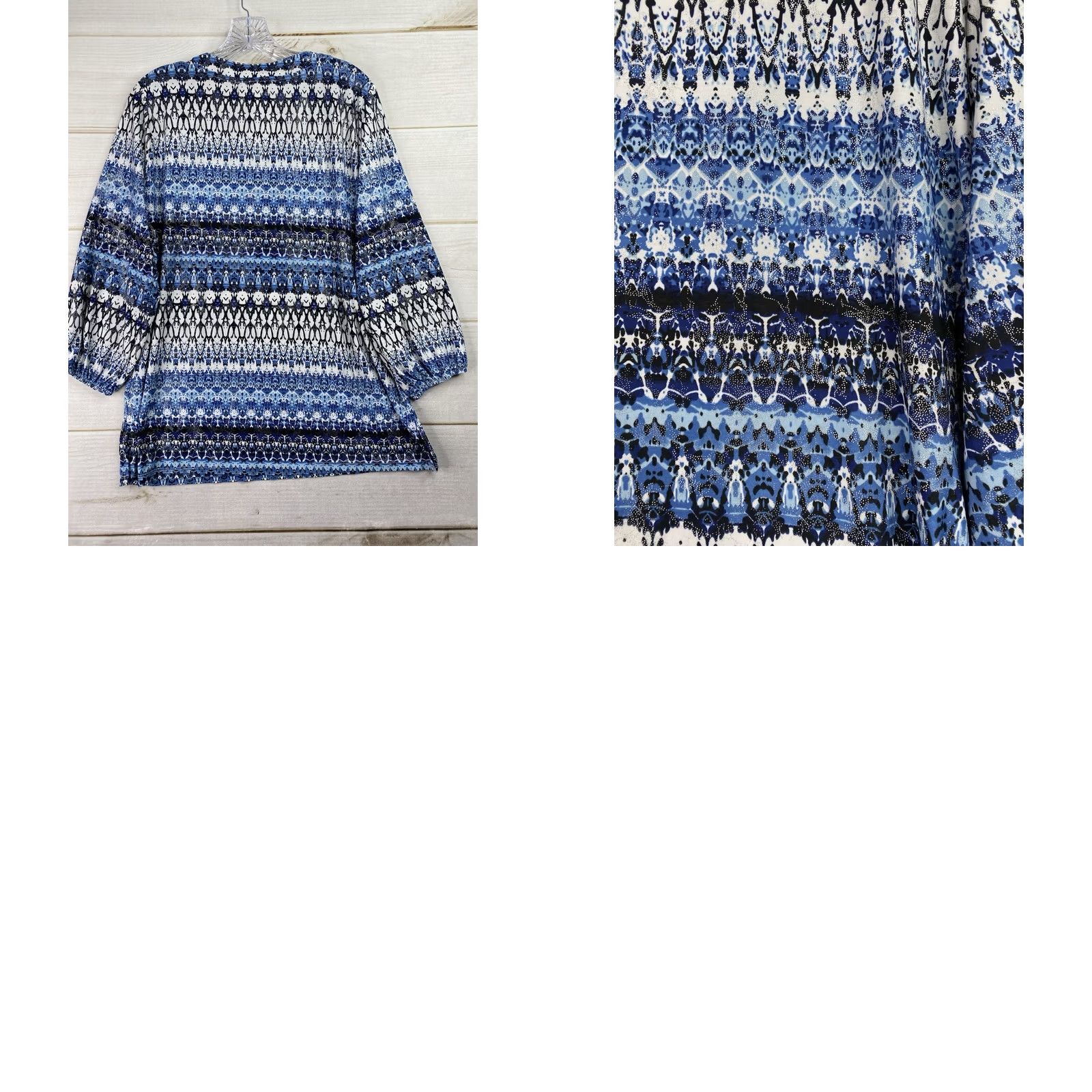 Vintage Rebecca Malone Blouse L Blue V-Neck Geometric Printed 3/4 Sleeve Polyester Knit Pant Compatible Women Size L / US 10 / IT 46 - 8 Thumbnail