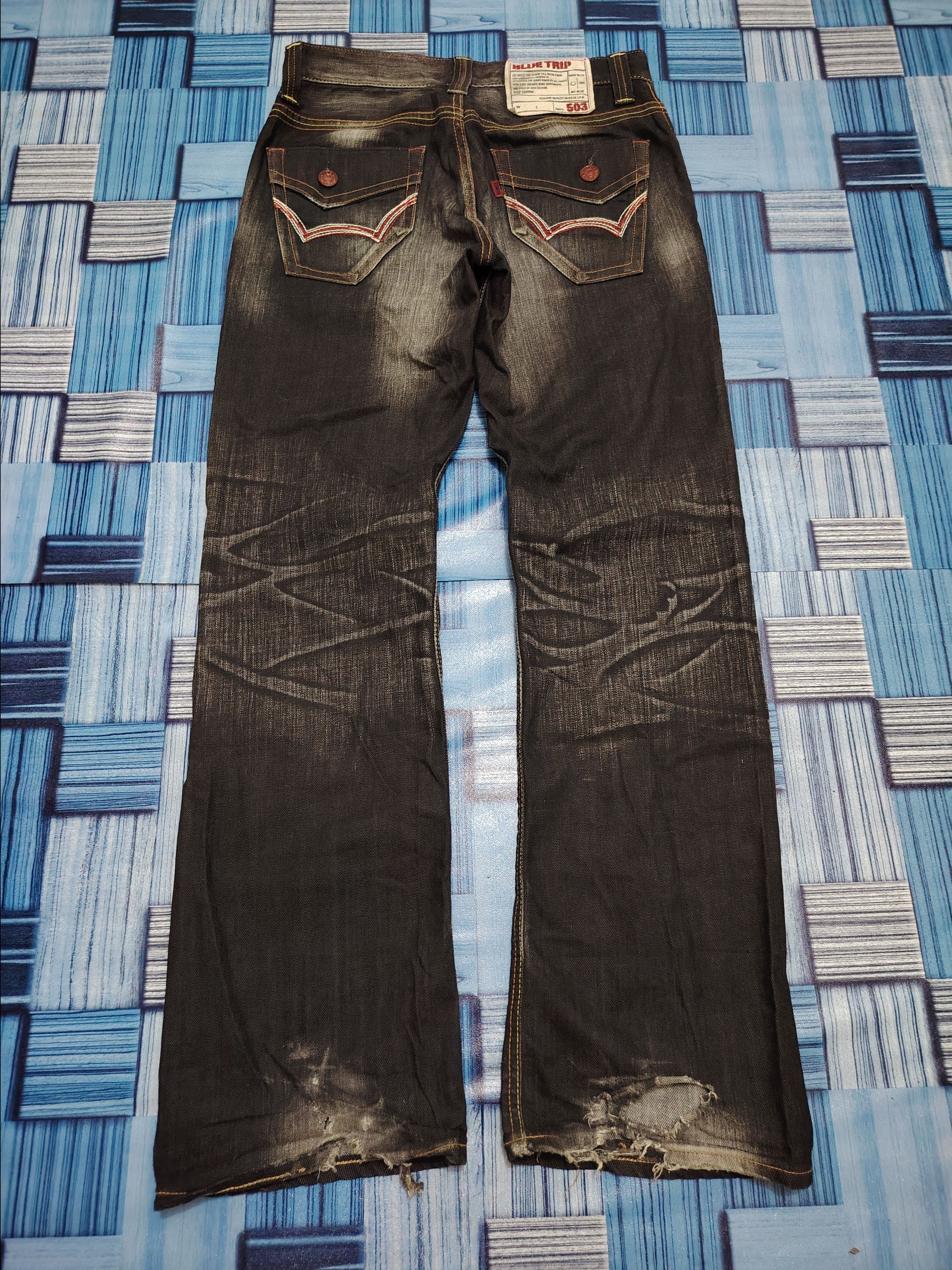 Edwin Japanese Edwin 503 Blue Trip Black Flared Jeans Size US 30 / EU 46 - 21 Thumbnail