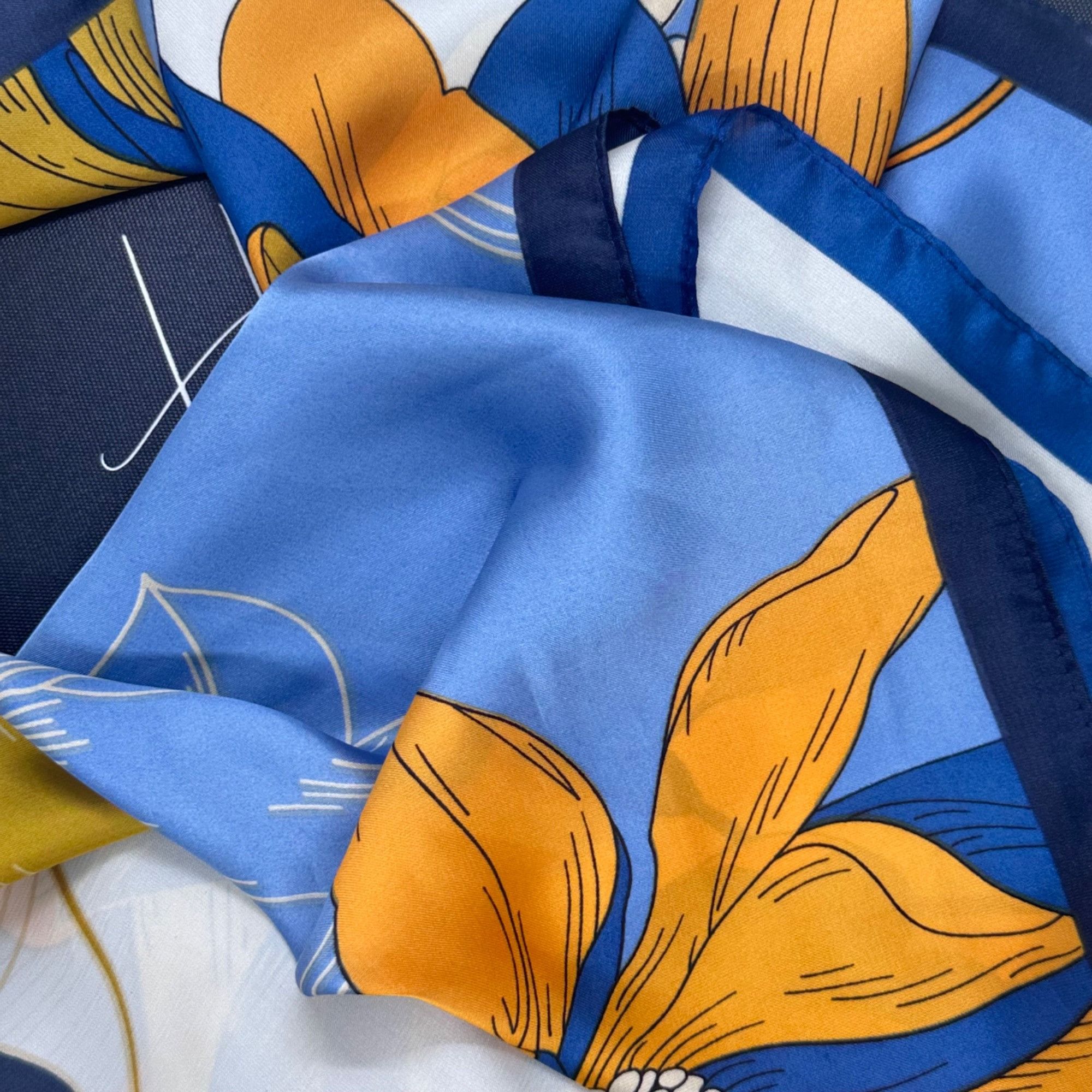 Other ✨Luxury Silky Scarf Orange Navy Blue Geometric Floral Link P Size ONE SIZE - 4 Thumbnail