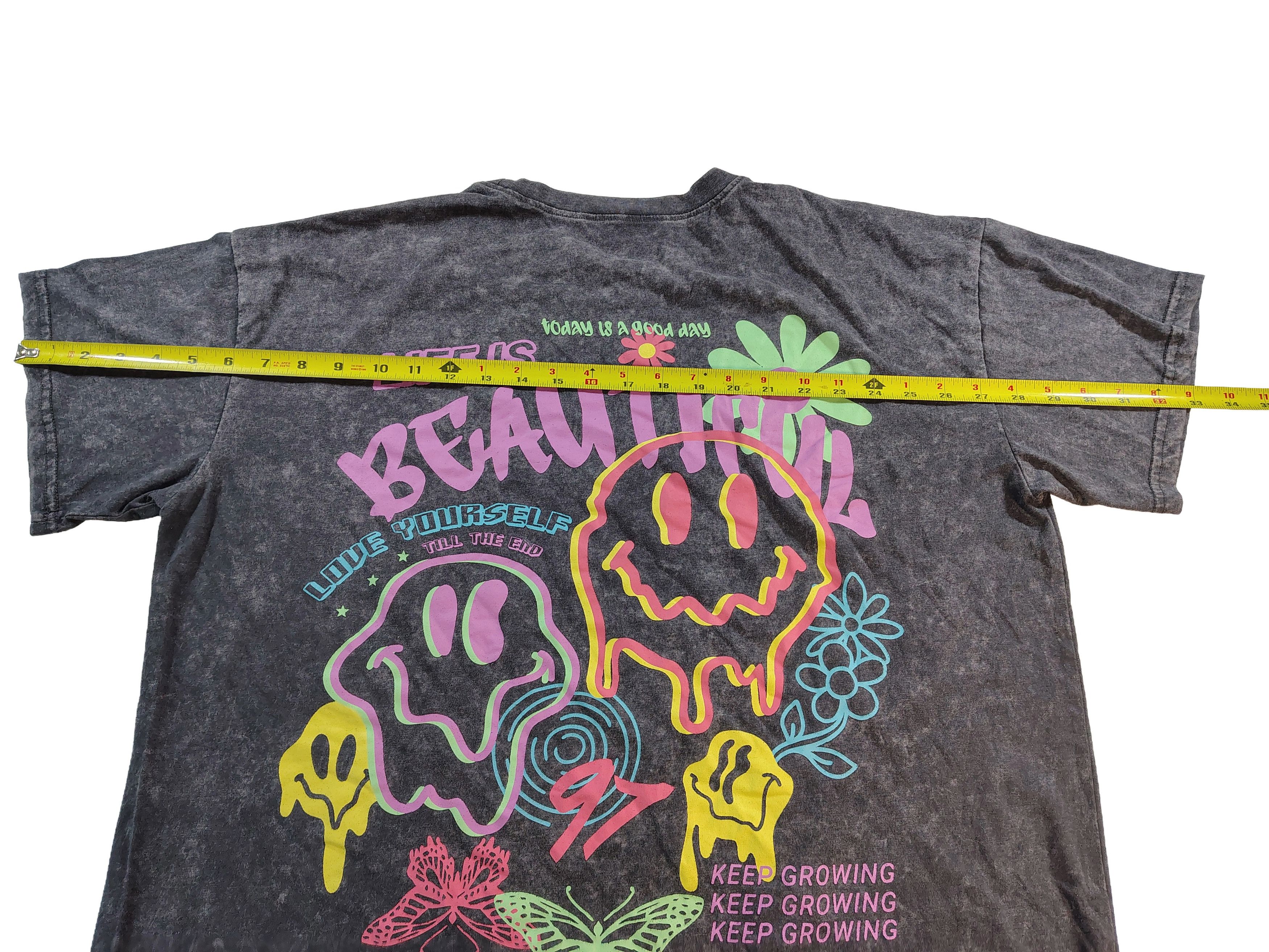 Other Women's XL "Life Is Beautiful" Trippy Acid-Washed T-Shirt Size XL / US 12-14 / IT 48-50 - 3 Thumbnail