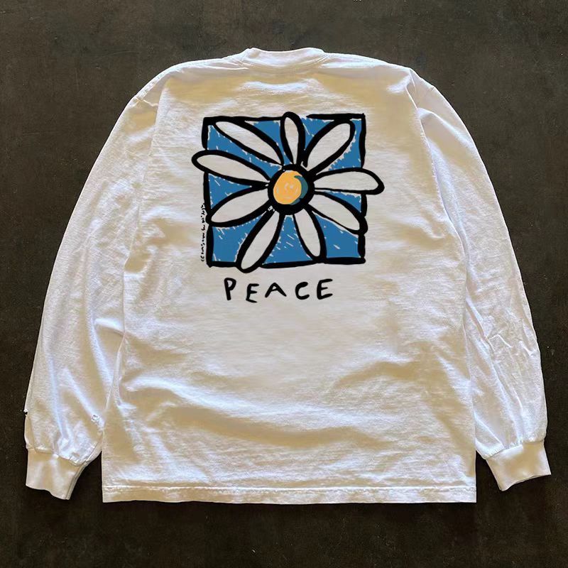 Designer × Japanese Brand White retro casual floral print long sleeve tee Size US L / EU 52-54 / 3 - 1 Thumbnail