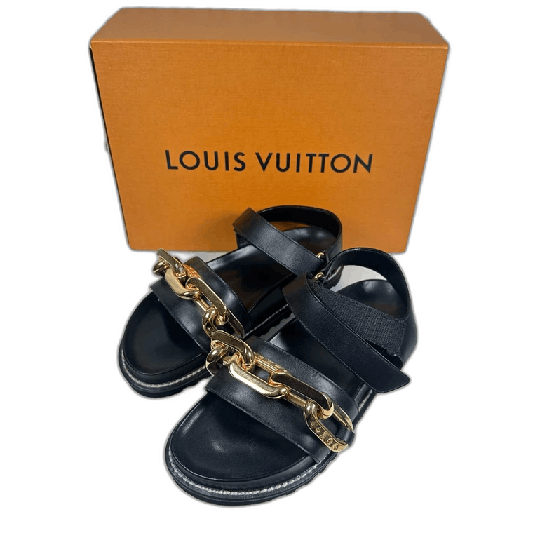 Louis Vuitton Louis Vuitton Black Chain Slide Sandals Size 37 Size US 6 / IT 36 - 1 Thumbnail