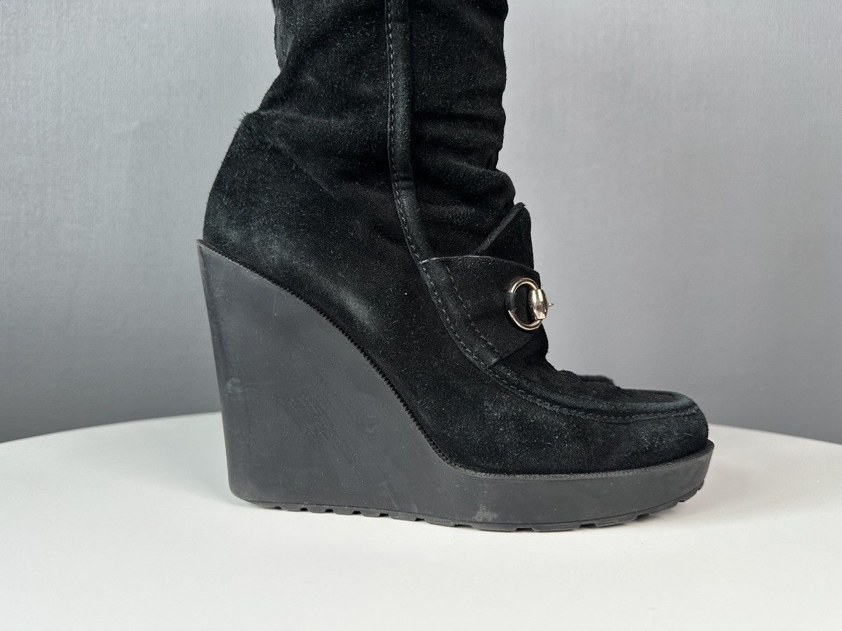 Gucci GUCCI Black Suede Horsebit Wedge Tall Boots Knee High EU 39 Size US 9 / IT 39 - 7 Thumbnail