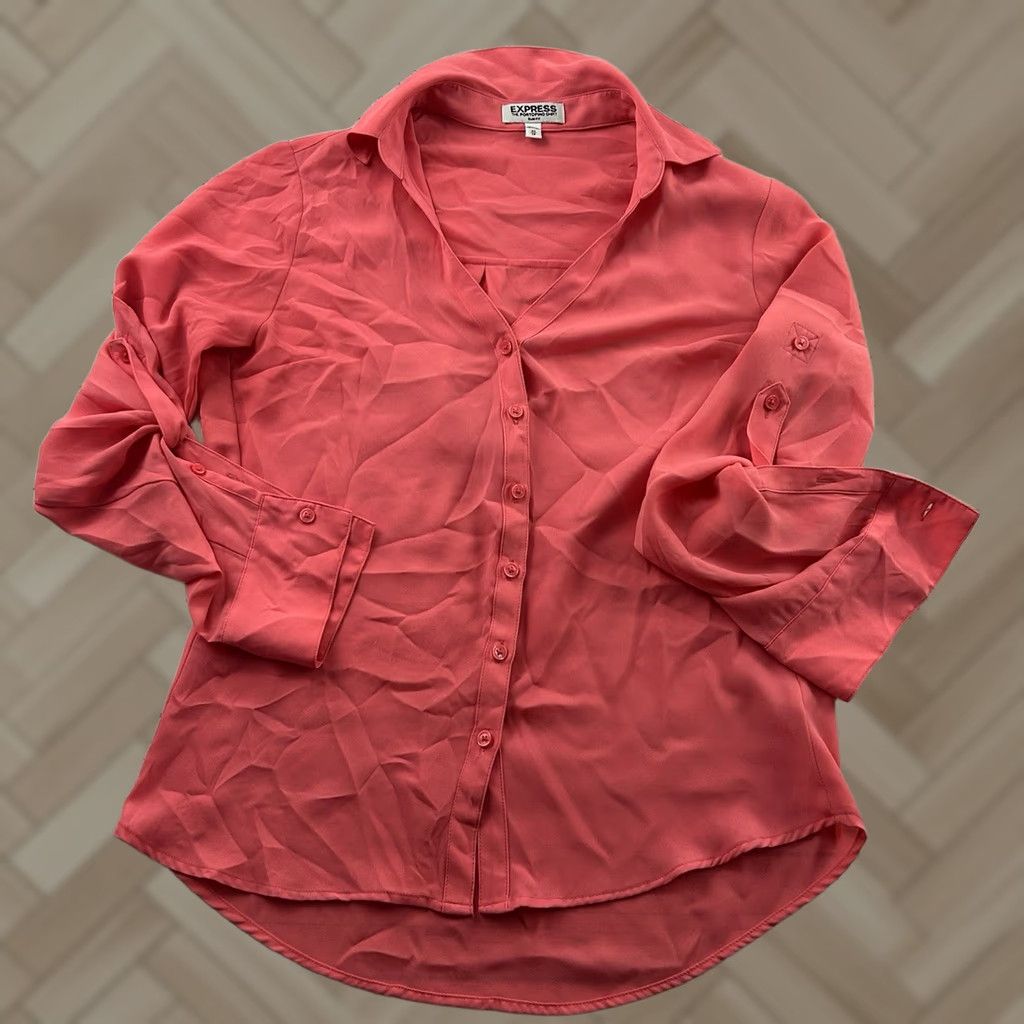 Express Express Portofino Long Sleeve Button-Up Top XS Salmon Pink Womens Slim Fit Shirt Size XS / US 0-2 / IT 36-38 - 1 Thumbnail