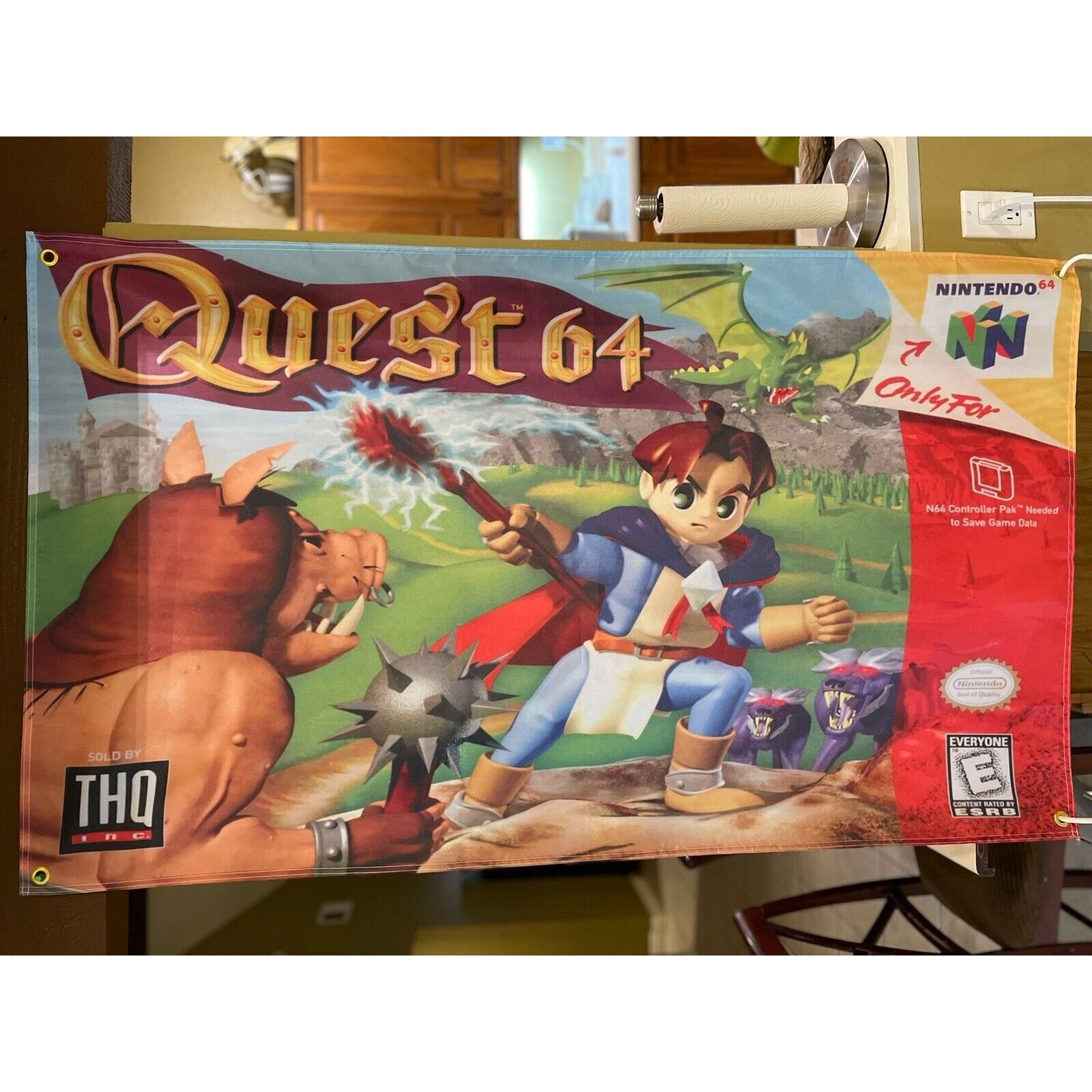 Nintendo Quest 64 5ft Flag Nintendo 64 1998 Banner Poster N64 RPG THQ Size ONE SIZE - 1 Thumbnail