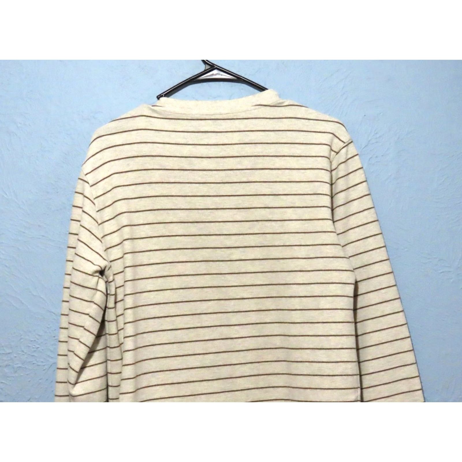 Vintage VINTAGE LL Bean Men's Small Regular Waffle Henley Long Sleeve Brown Striped Cream Shirt Size US S / EU 44-46 / 1 - 7 Thumbnail