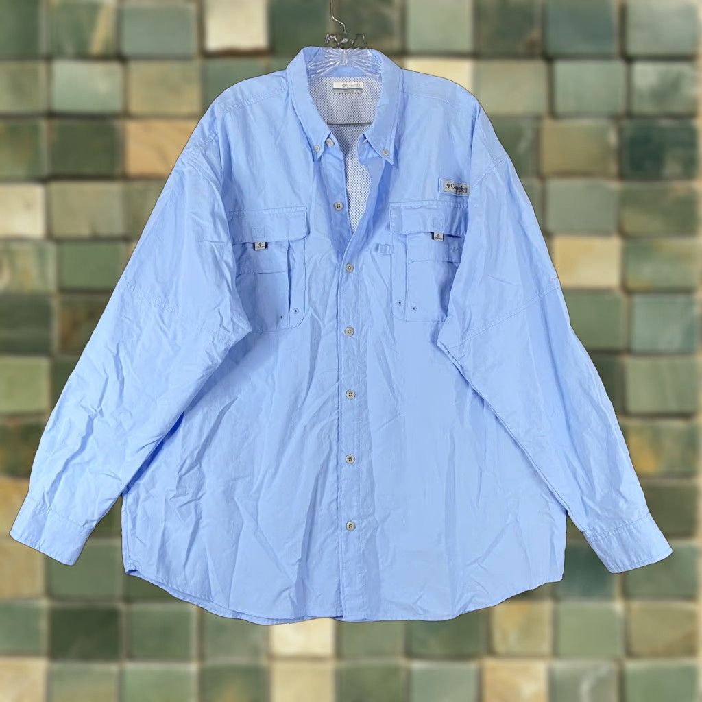 Vintage Columbia PFG Button-Up Shirt Men XL Blue Outdoor Long Sleeve Mens Size US XL / EU 56 / 4 - 1 Thumbnail
