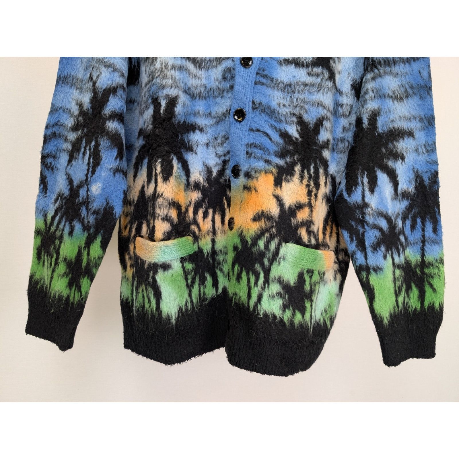 Celine o1rshd1 Blue Palm Printed Cotton Blend Cardigan Sweater Size US M / EU 48-50 / 2 - 4 Thumbnail