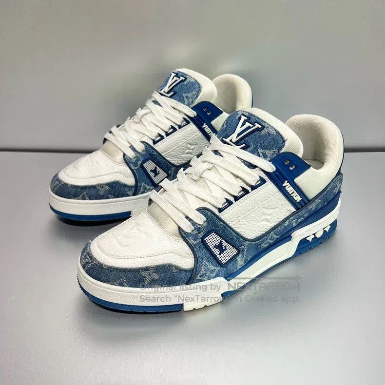 Louis Vuitton Men's blue and white denim board shoes